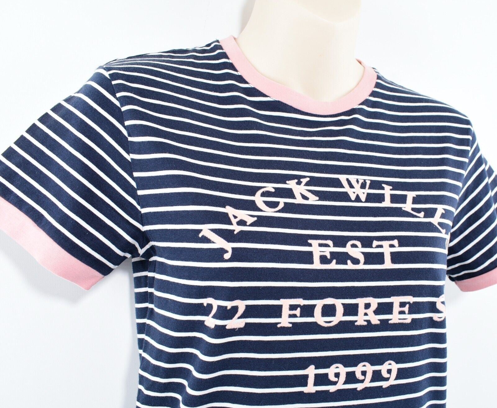 JACK WILLS Womens Short Sleeve Striped T-shirt, Blue/White/Pink, size UK 8