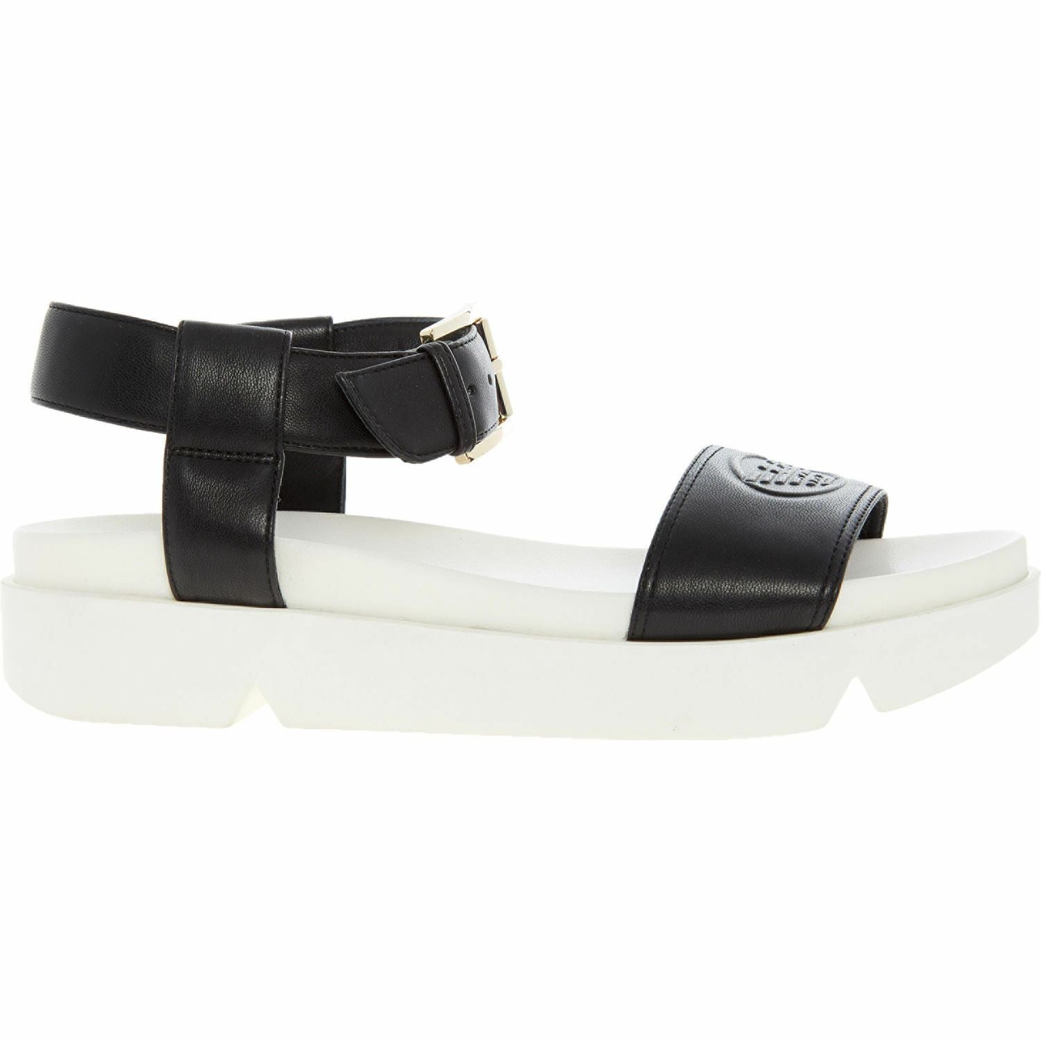 EMPORIO ARMANI Women's Black & White Buckled Flat Sandals Size UK 5M / EU 38M