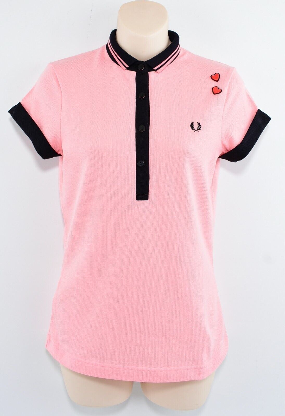 FRED PERRY x AMY WINEHOUSE FOUNDATION Womens Heart Polo Shirt , Pink, size UK 6