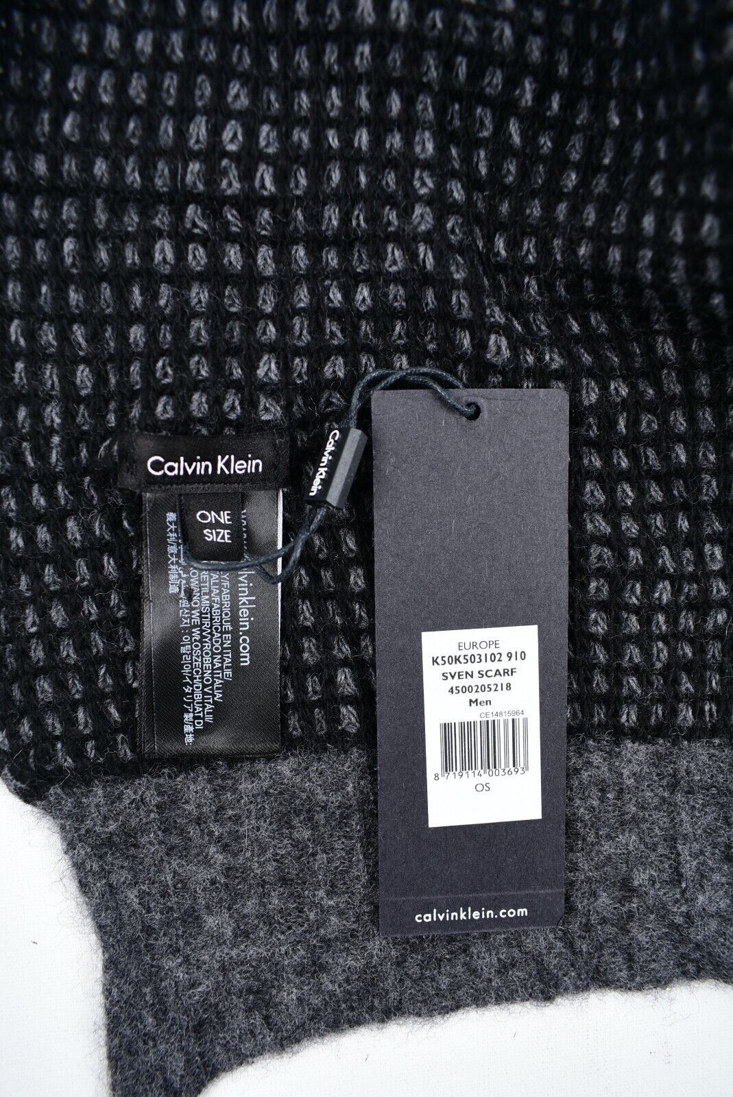 CALVIN KLEIN Mens SVEN Wool Blend Knitted Scarf, Dark Grey