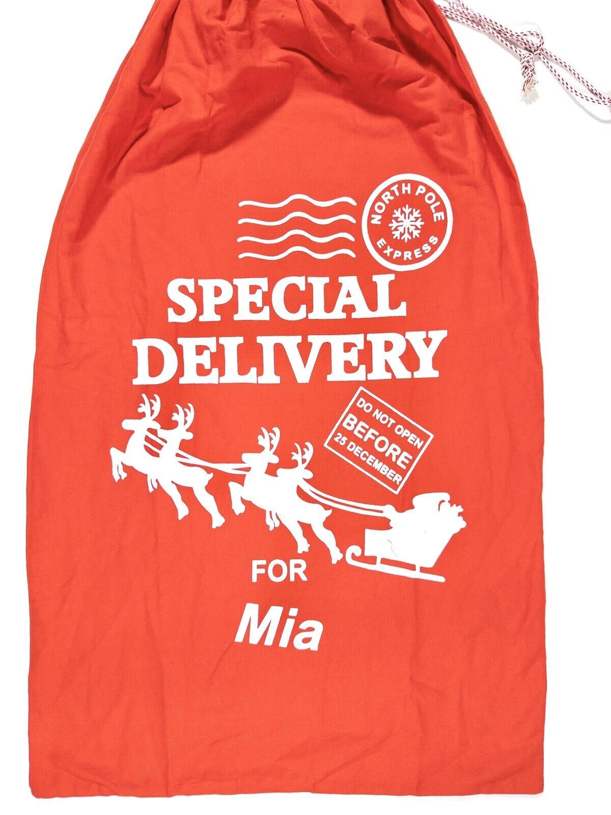 Reusable Gift Sack Kids Girls Stocking Red Special Delivery for Mia Large sack