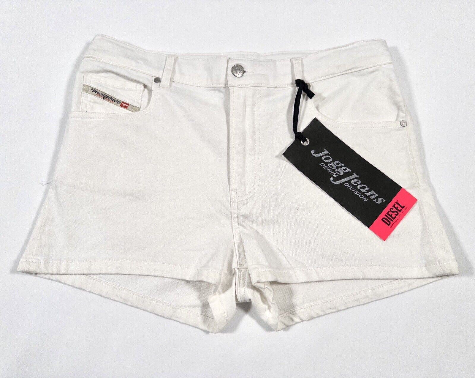 DIESEL Jogg Jeans Womens White Denim Shorts Size UK 16 Large