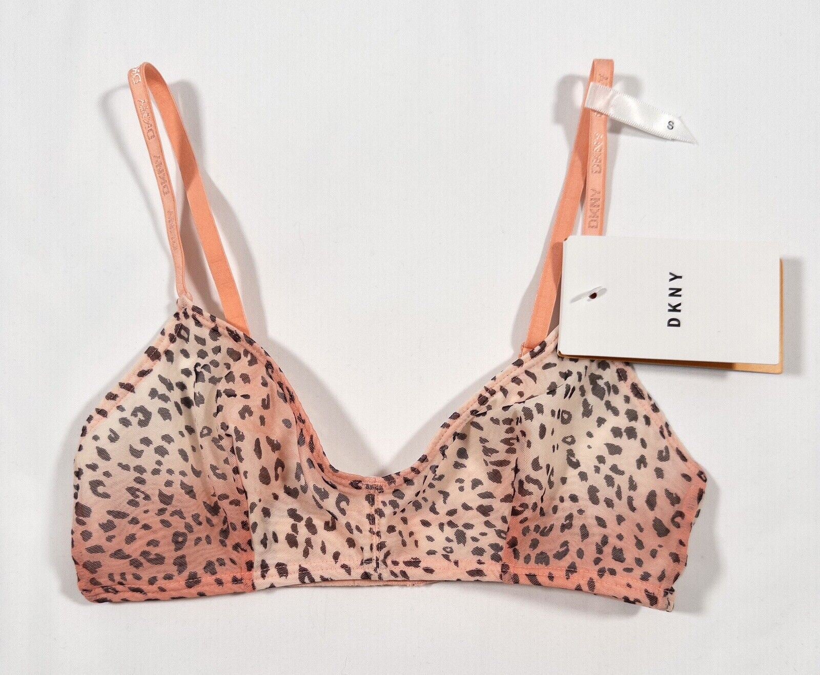 DKNY Women's Pink Animal Print Mesh Bralette Bra Size UK Small