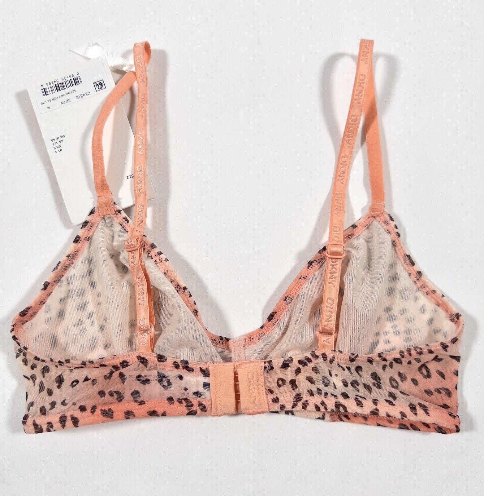 DKNY Women's Pink Animal Print Mesh Bralette Bra Size UK Small