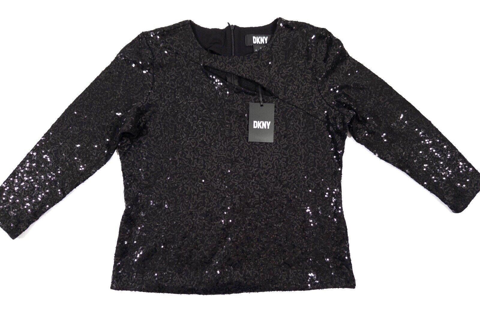 DKNY Women's Black Sequin Blouse Top Size UK Small