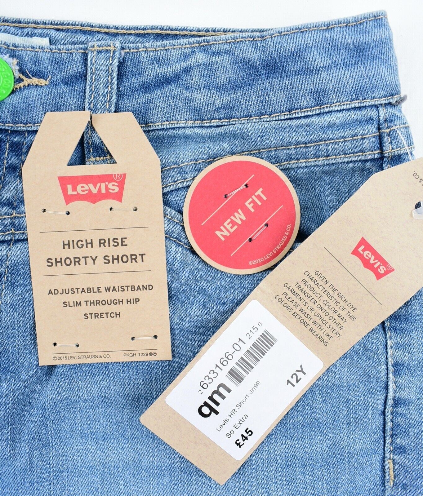 LEVIS Girls Kids High Rise SHORTY Shorts, Stretch Denim, Blue, size 12 years