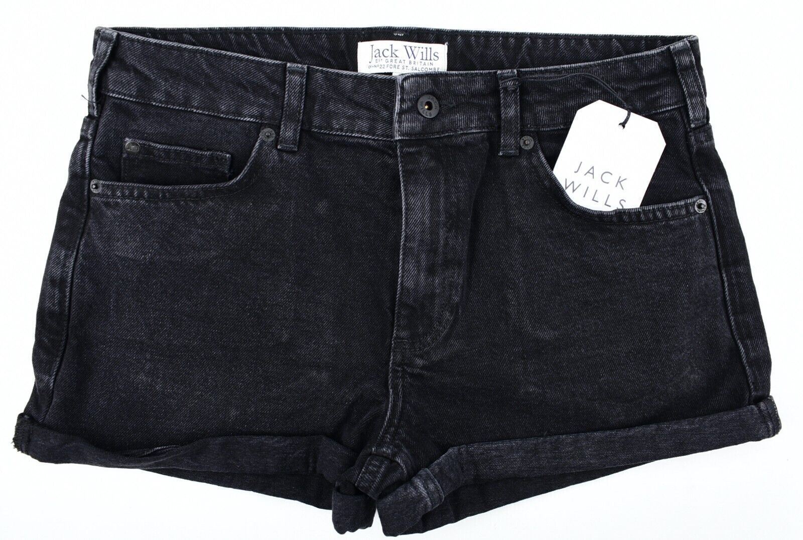 JACK WILLIS Womens LIZZIE Denim Shorts, Washed Black, size M /UK 12