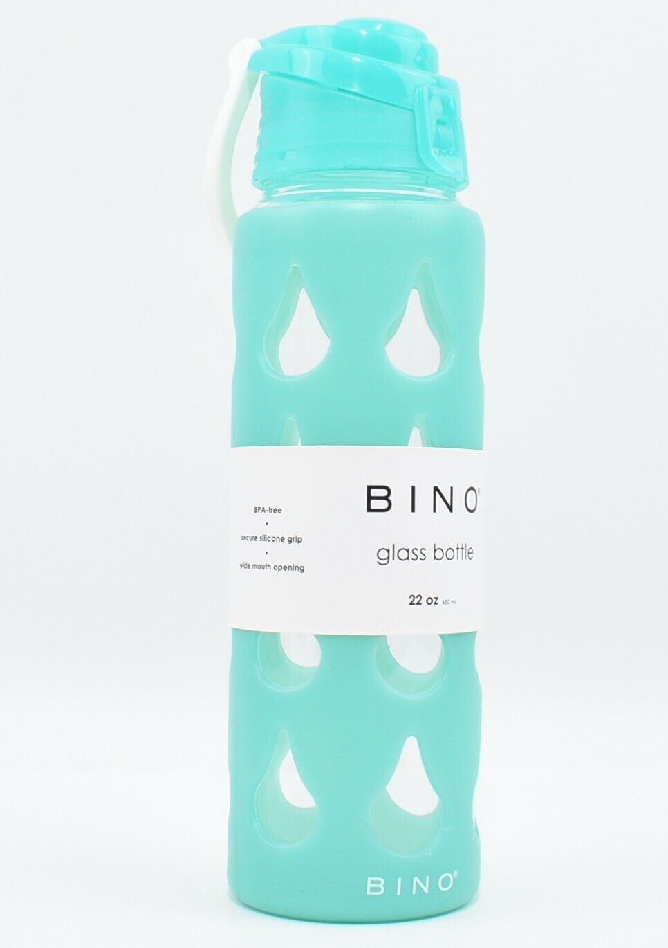 BINO Glass/Silicone Sleeve Water Bottle, Seafoam Green, 650ml /22oz