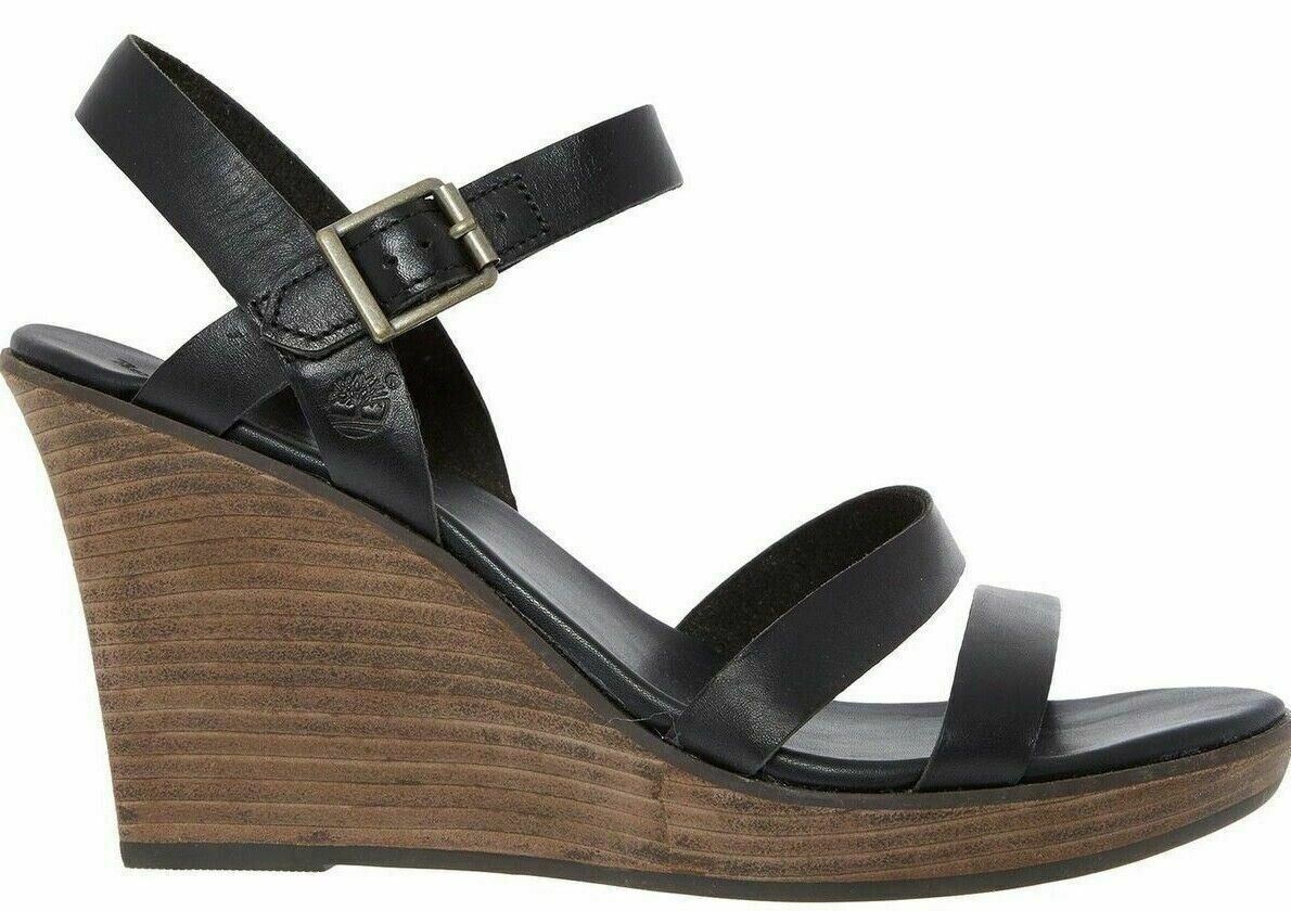 TIMBERLAND Womens Cassanna Y-Strap Wedge Sandals, Jet Black, size UK 6
