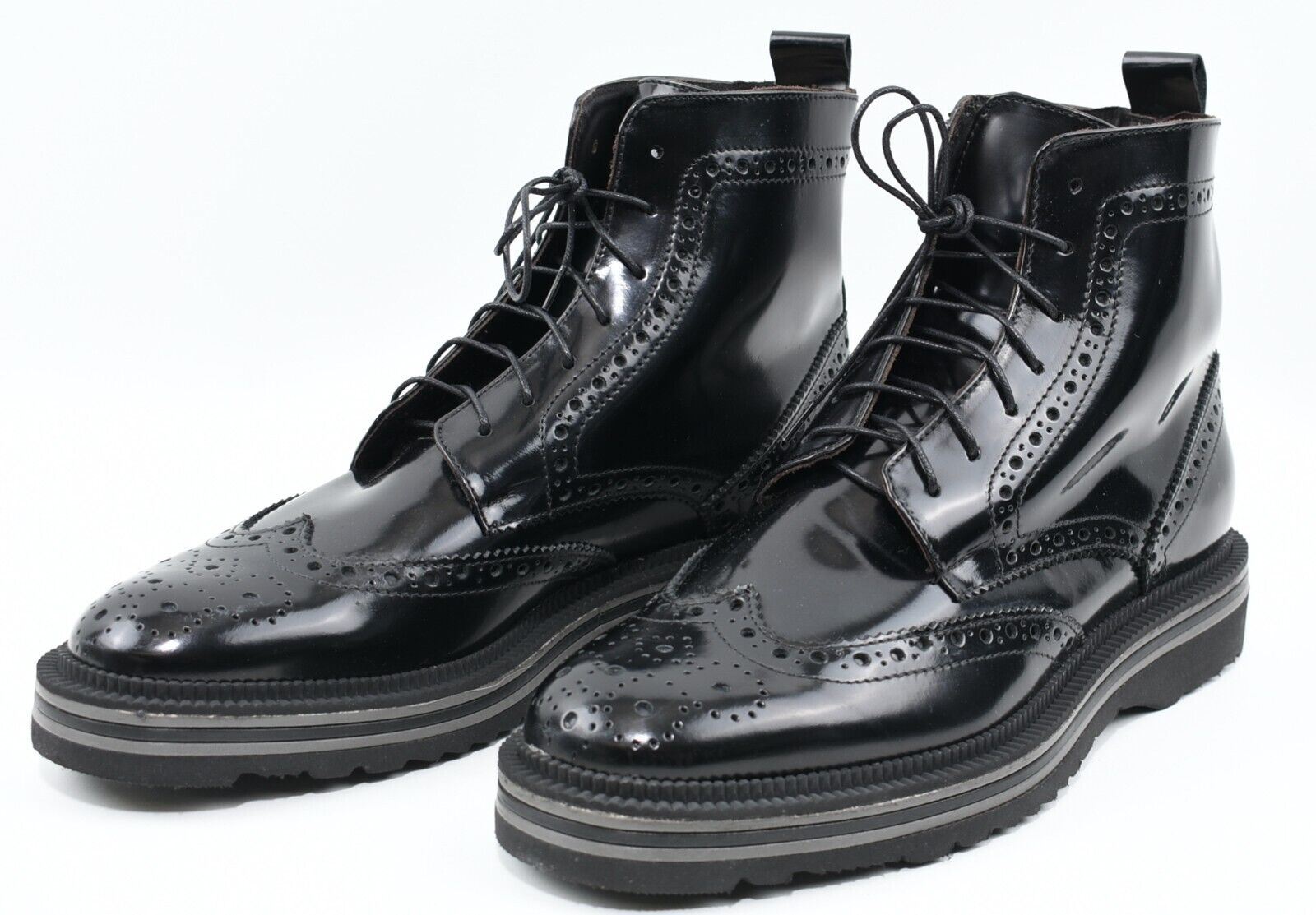 GUARDIANI Mens Genuine Leather Brogue Boots Shoes, Black, size UK 9 /EU 43
