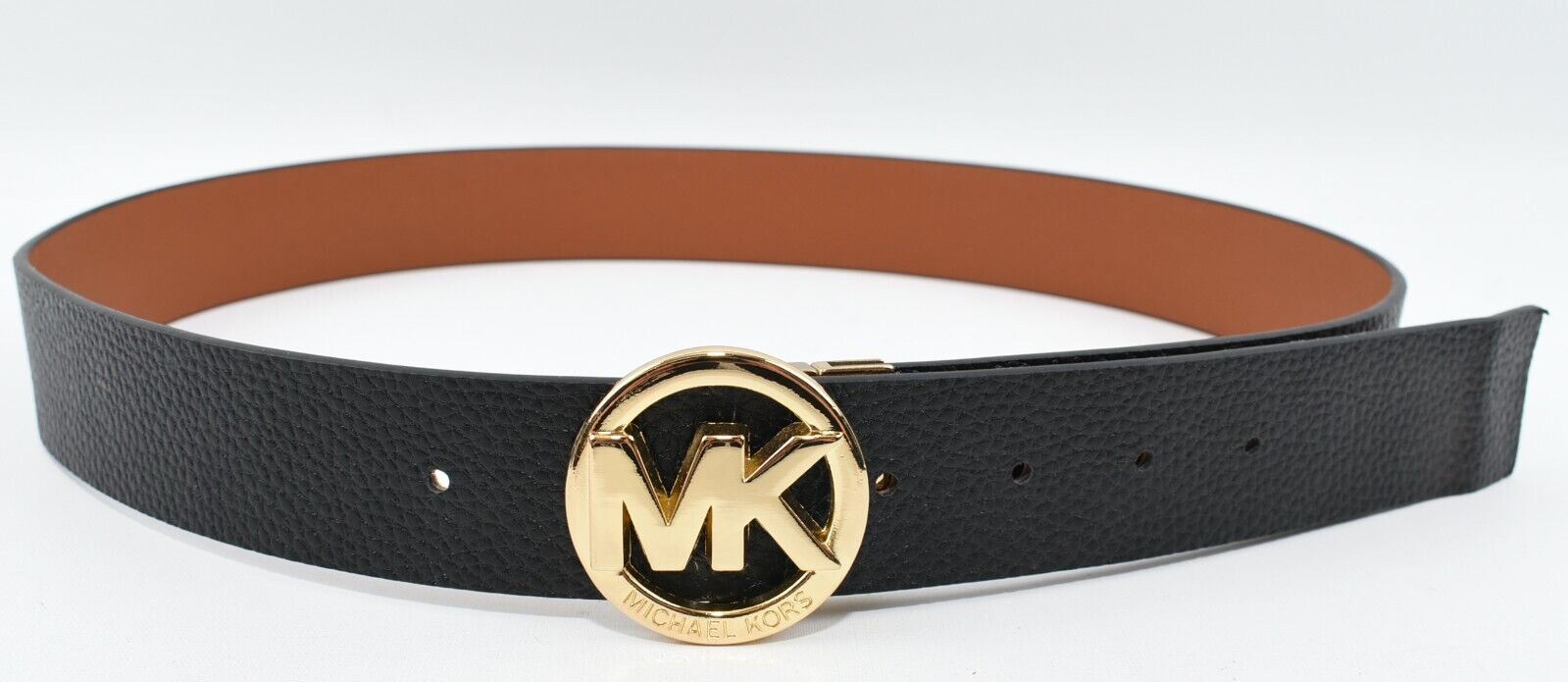 MICHAEL KORS Womens Gold Buckle Reversible Belt, Black/Brown, size L