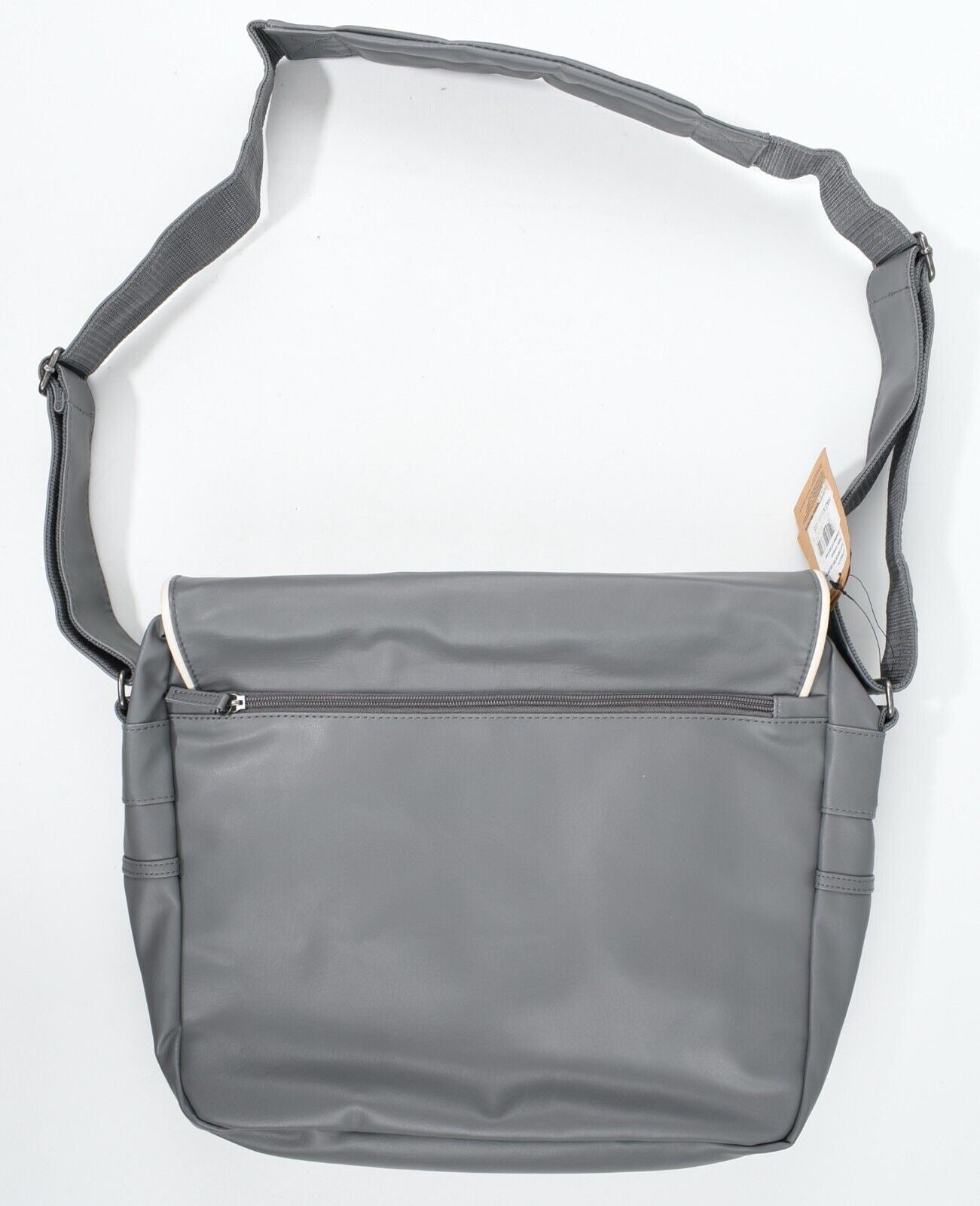 CONVERSE Flap Reporter Messenger Bag, Faux Leather, Charcoal Grey/Ivory