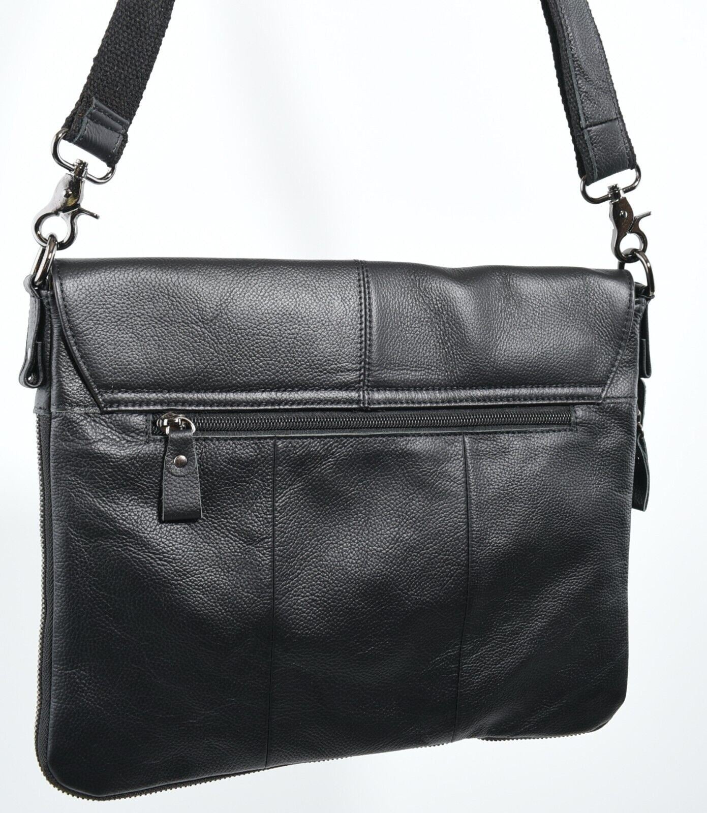 Genuine Cowhide Leather Messenger Bag /Crossbody /Shoulder Bag, Black