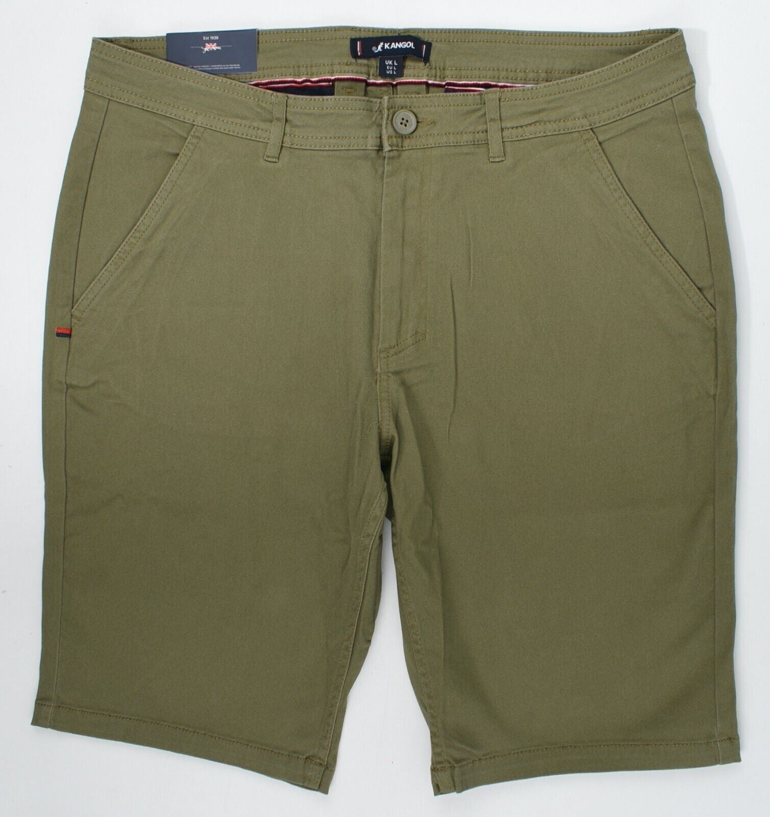KANGOL Mens Chino Shorts, Khaki Green, size LARGE
