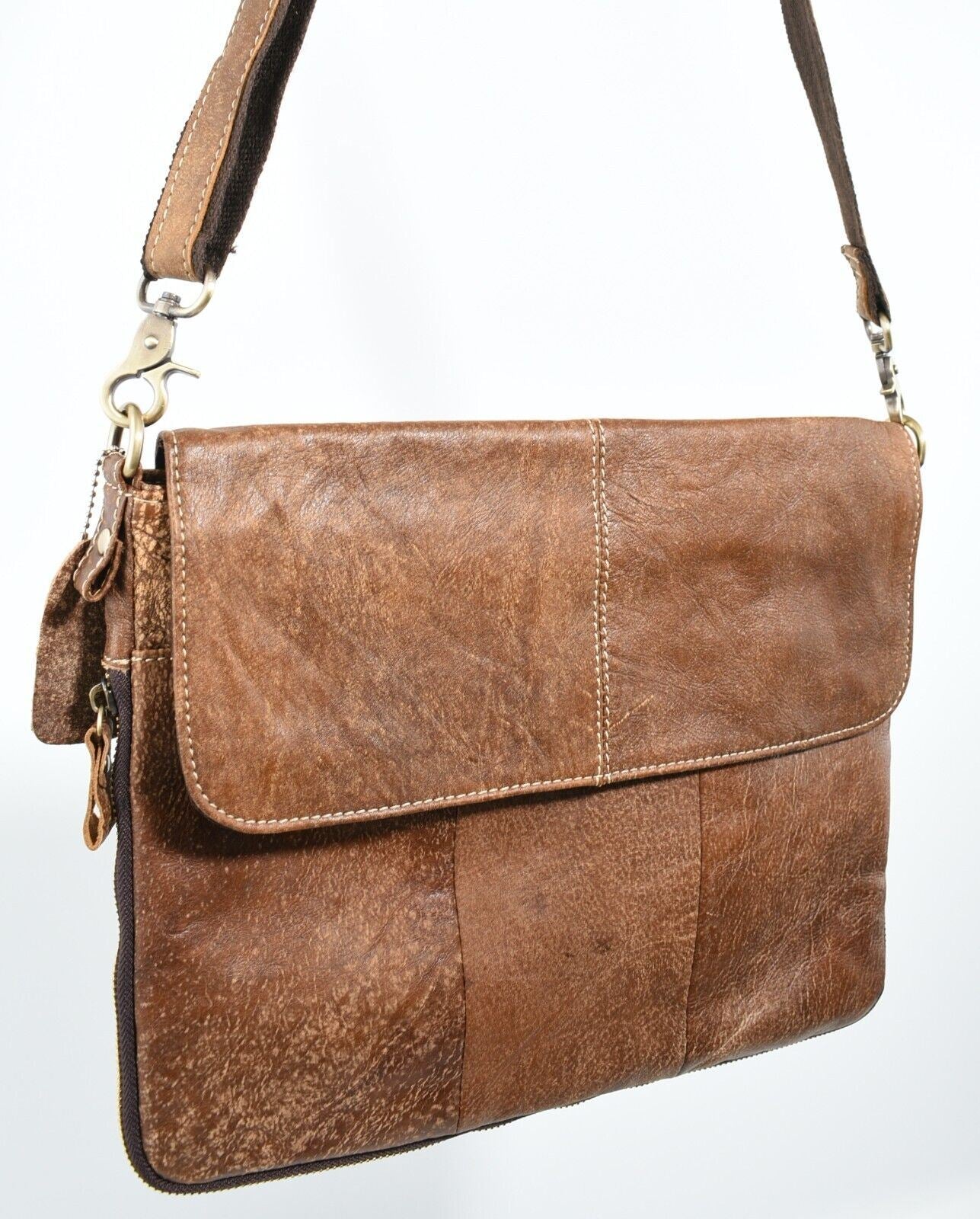 Genuine Cowhide Leather Messenger Bag /Crossbody /Shoulder Bag, Aged Brown