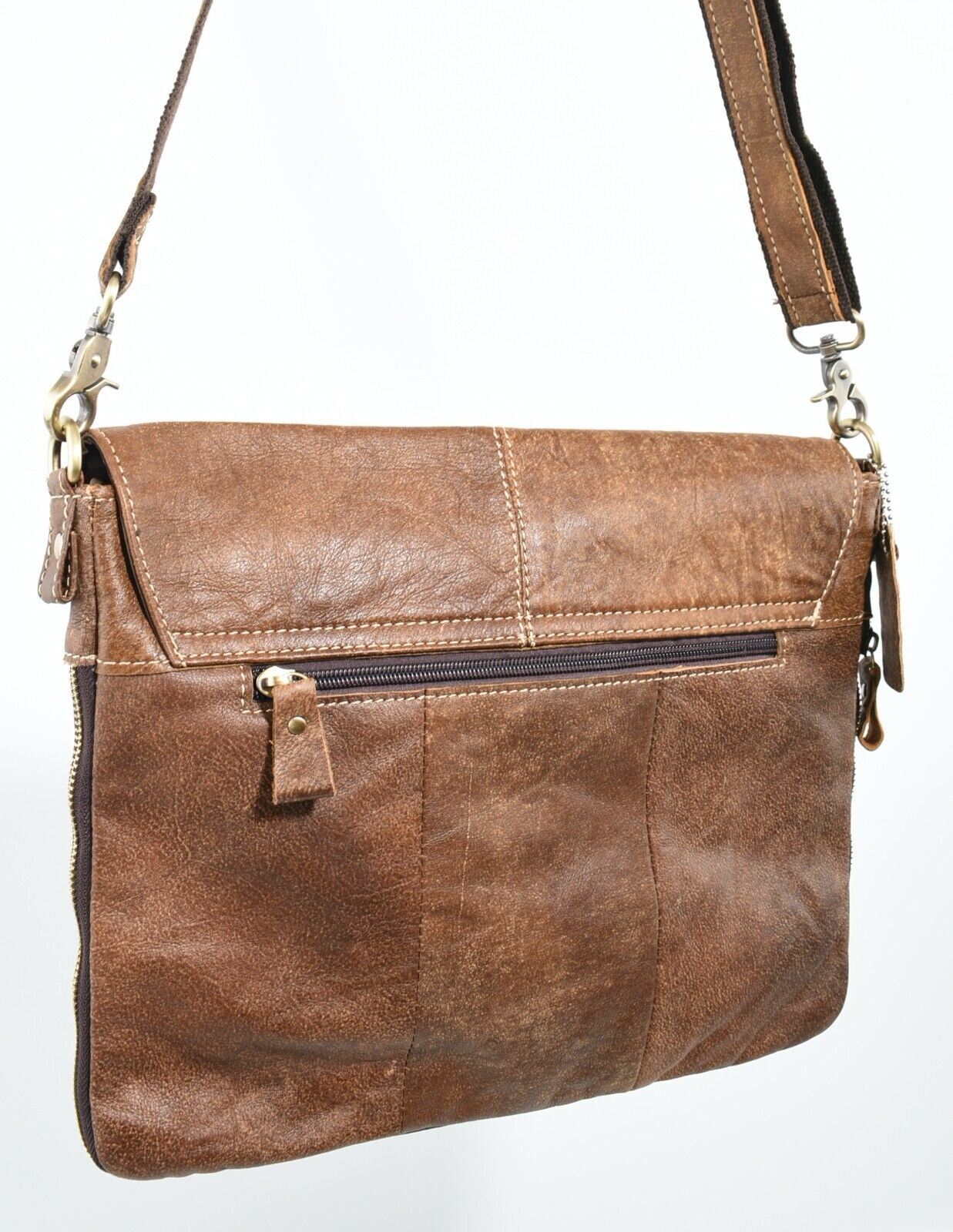 Genuine Cowhide Leather Messenger Bag /Crossbody /Shoulder Bag, Aged Brown