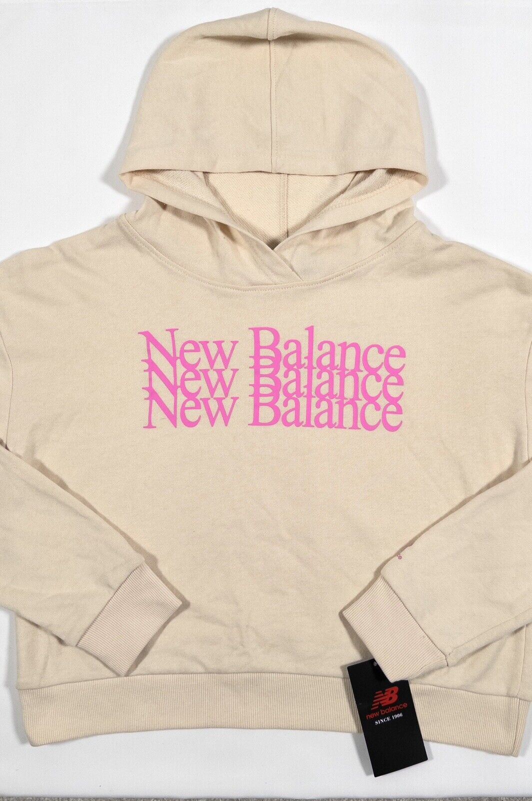 NEW BALANCE Kids Girls Beige Hoodie Jumper Size UK 14-16 Years