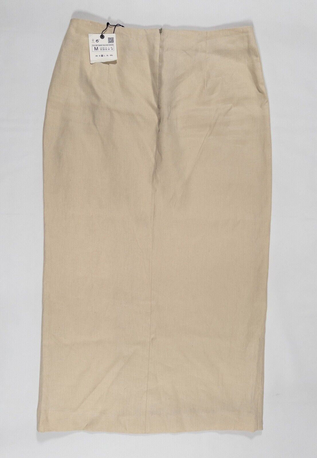 ZARA Women's Midi Maxi Linen Skirt with slit Cream Size Medium