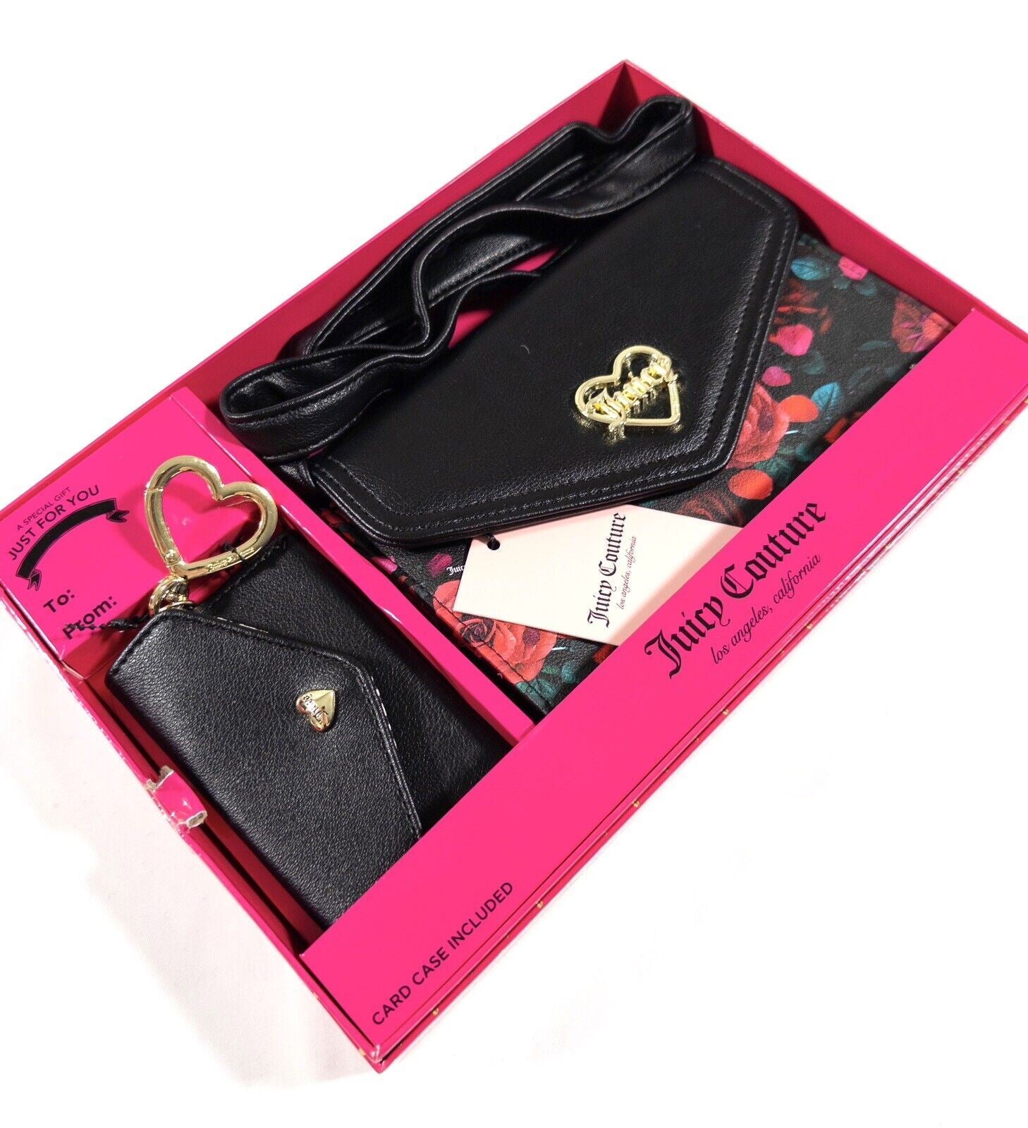 JUICY COUTURE Women's Black Shoulder Bag Card Case Roses