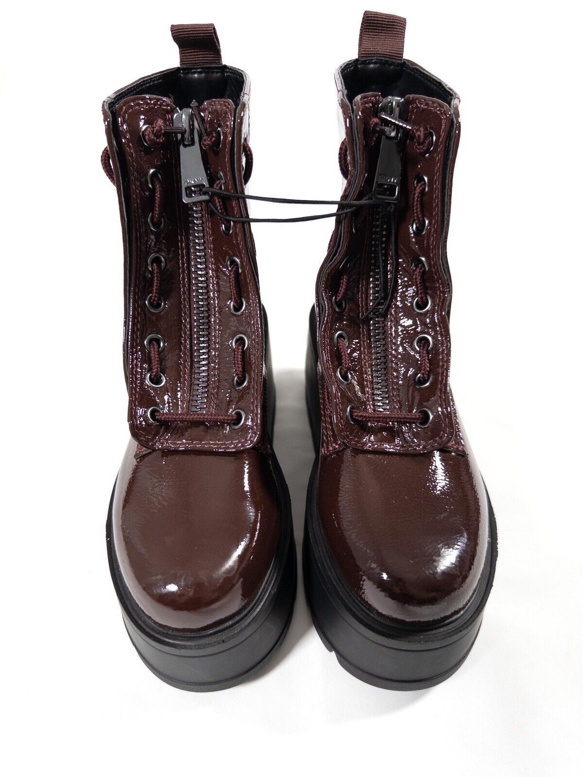 DKNY Women's Chunky Platform Patent Ankle Boots Burgundy Size UK 3