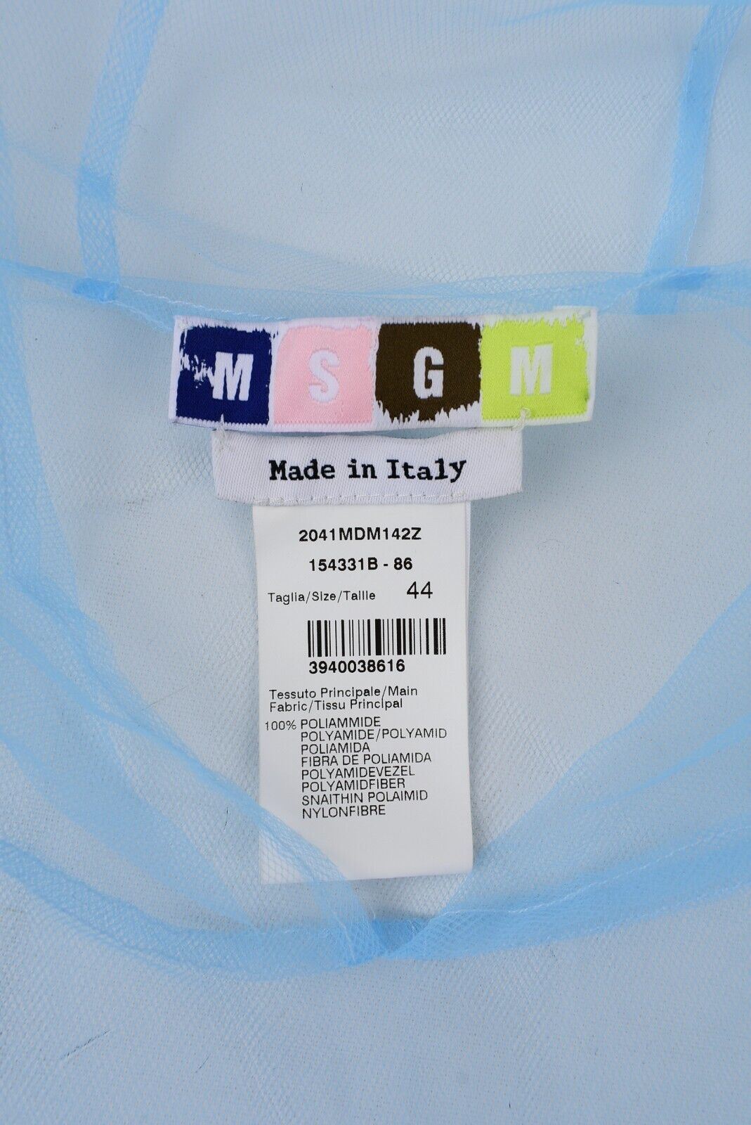 MSGM Womens Blue Long Sleeve Sheer Organza Hoodie Top, size UK 14 /IT 44