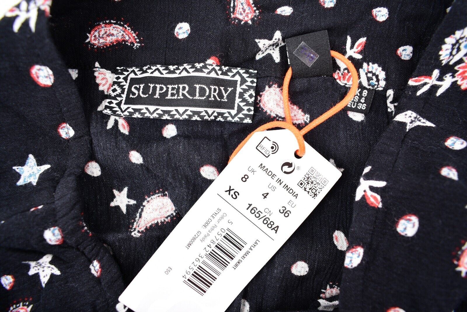 SUPERDRY Womens LAYLA Midi Skirt, Black/Petra Paisley, size XS/ UK 8