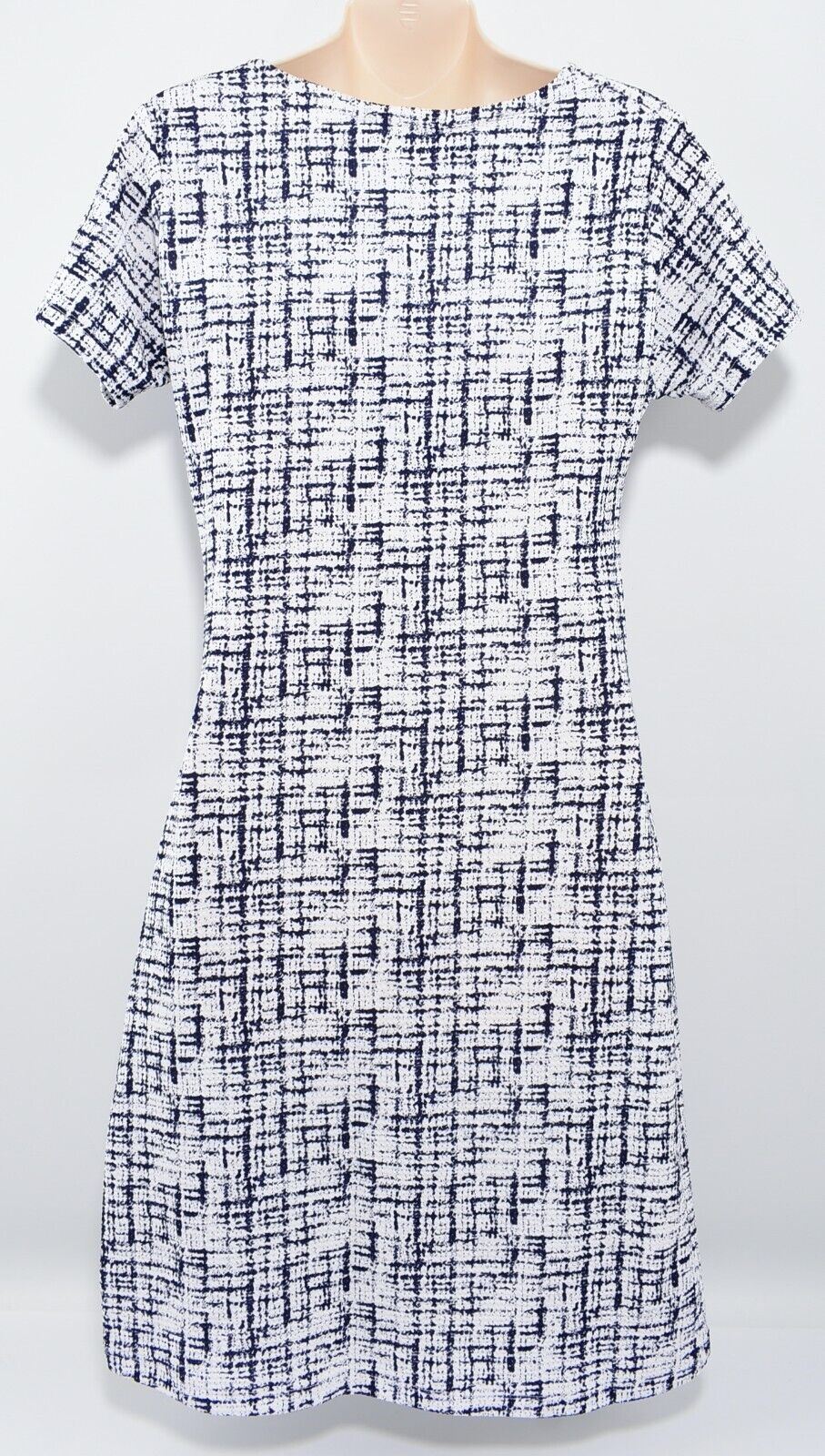 SMASHED LEMON Womens Short Sleeve Abstract Print Dress, White/Navy, size UK 16