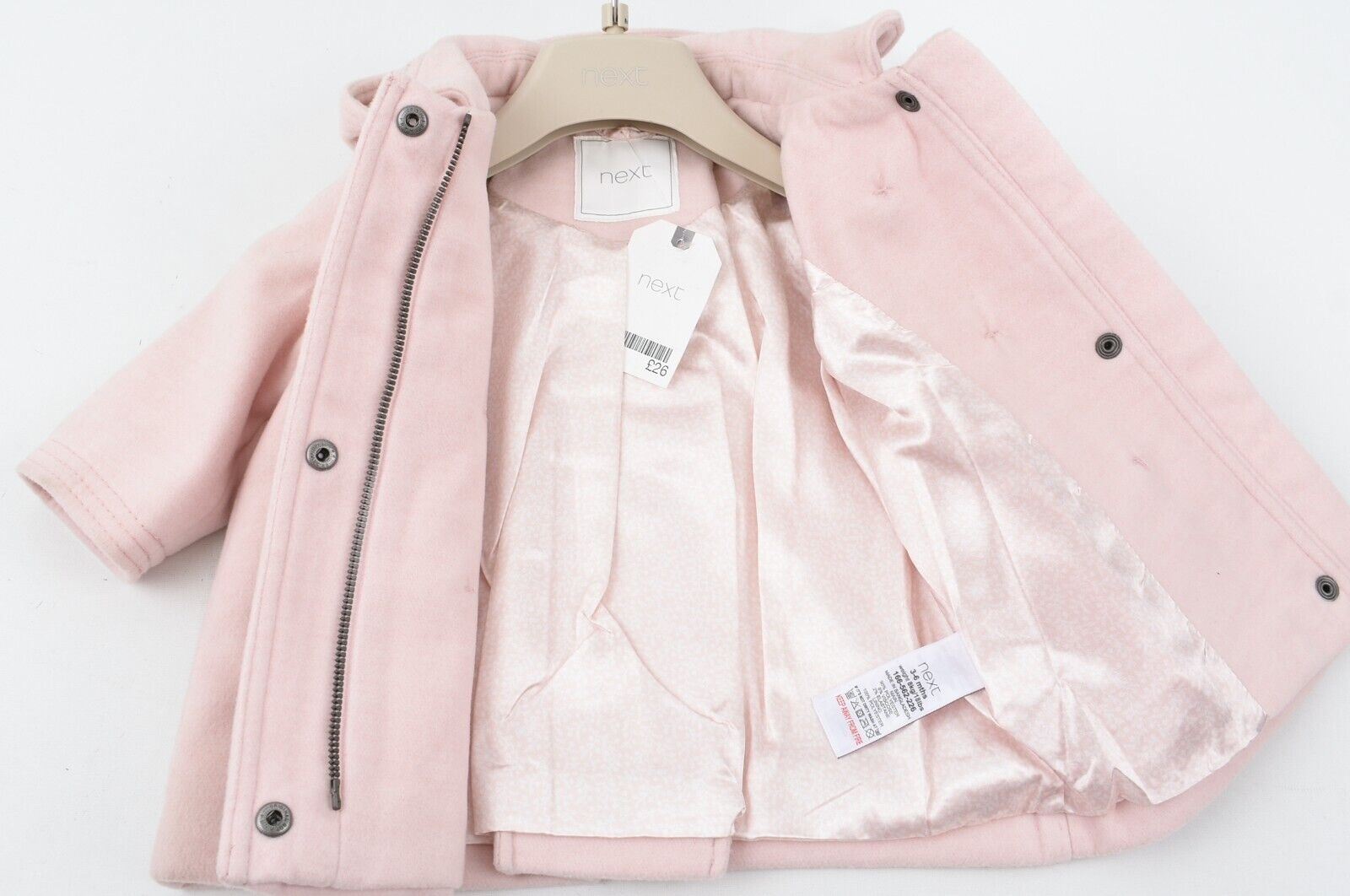 NEXT Baby Girls Hooded Coat, Light Pink, size 3-6 months