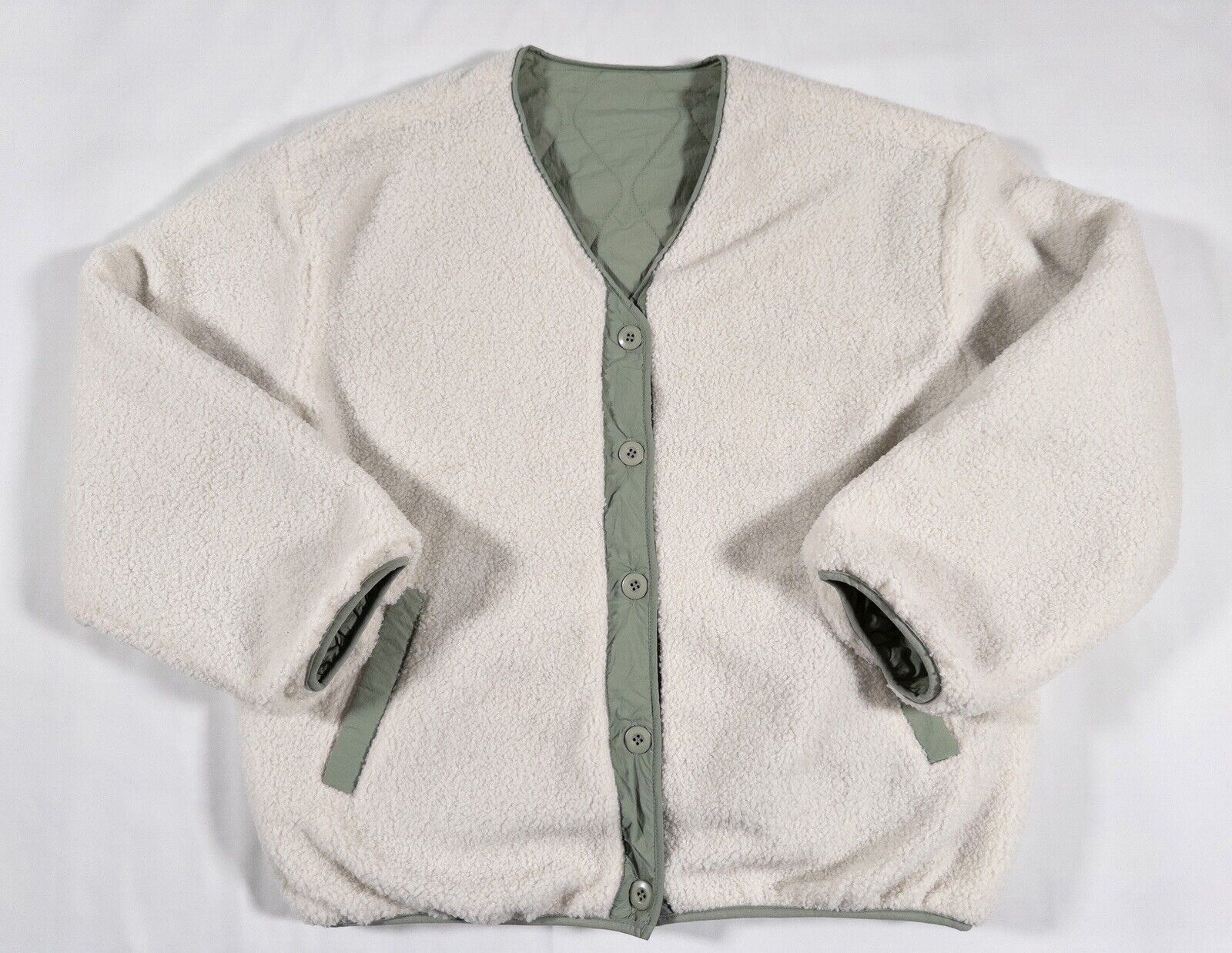 WEEKEND VIBES Women's Green Reversible Jacket Quilted/Teddy fleece Size UK 12