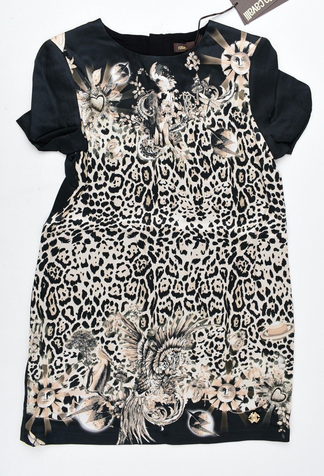 ROBERTO CAVALLI Girls Leopard Print 100% SILK Dress, Black/Brown, size 6 years