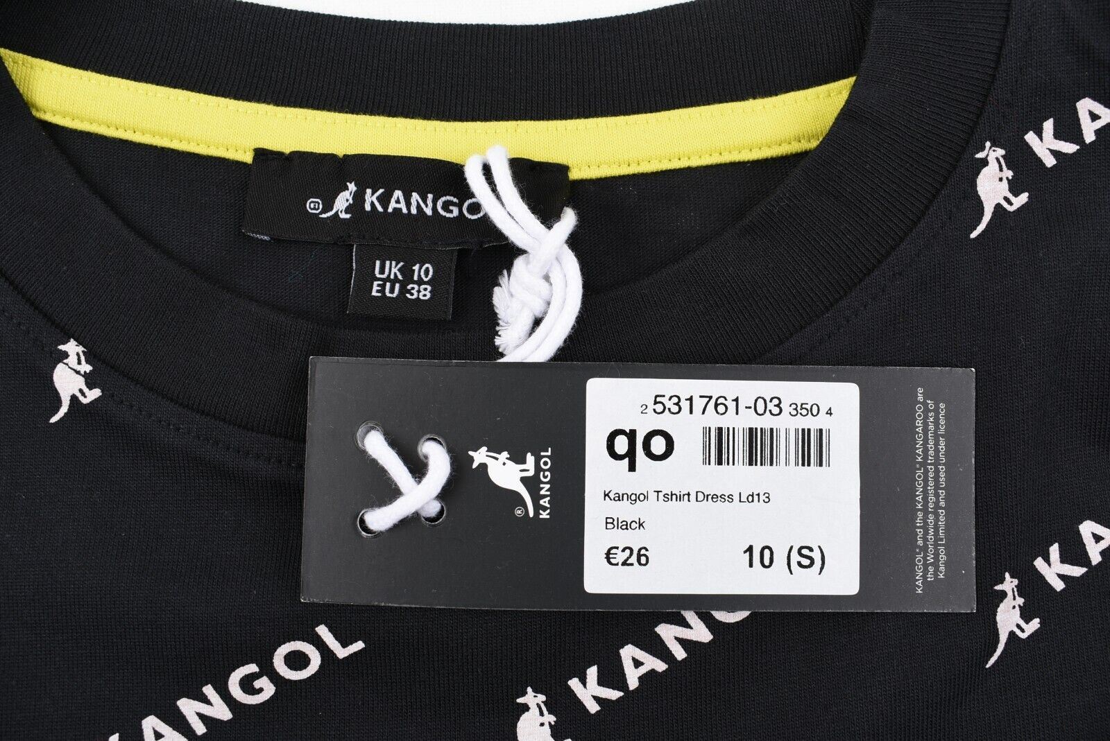 KANGOL Womens T-shirt Dress, Sneaker Dress, Black/White Logo Print size S /UK 10