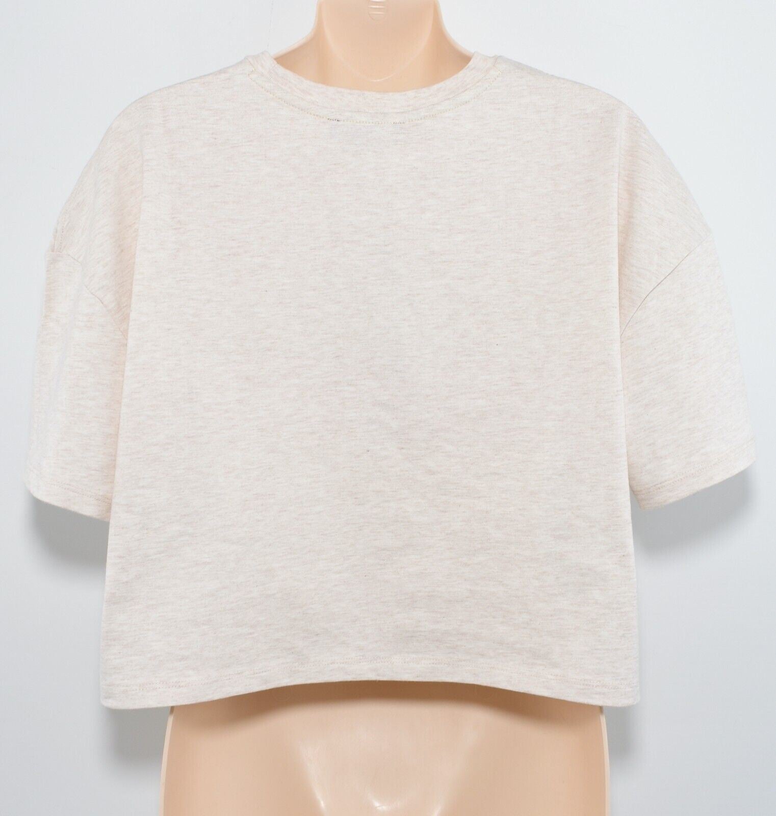 KANGOL Womens Cropped Boxy T-shirt Top, Oatmeal/Green Logo, size S /UK 10