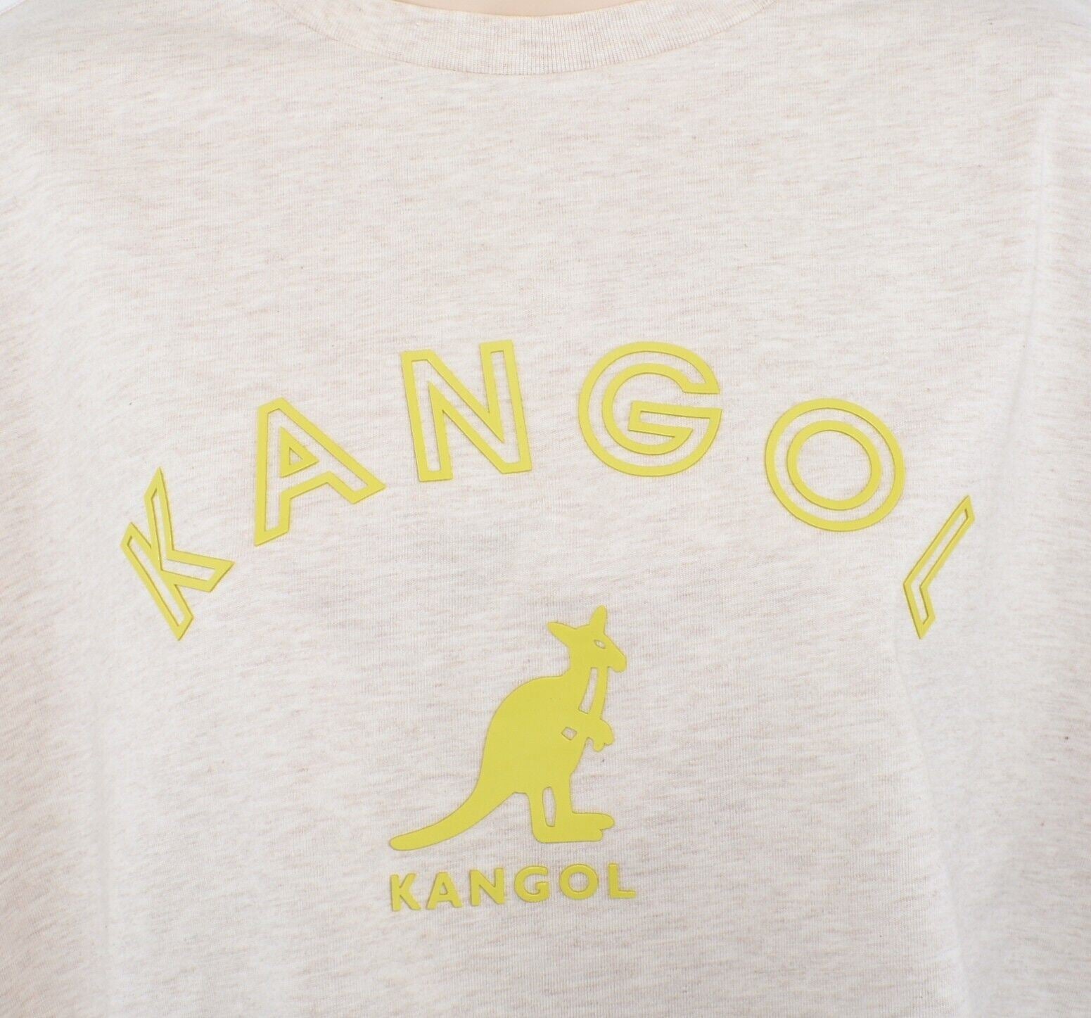 KANGOL Womens Cropped Boxy T-shirt Top, Oatmeal/Green Logo, size S /UK 10