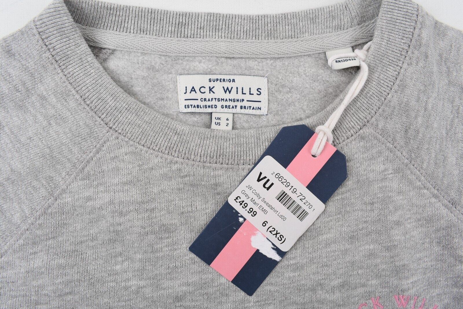 JACK WILLS Womens COLBY Sweatshirt, Grey Marl, size 2XS /UK 6