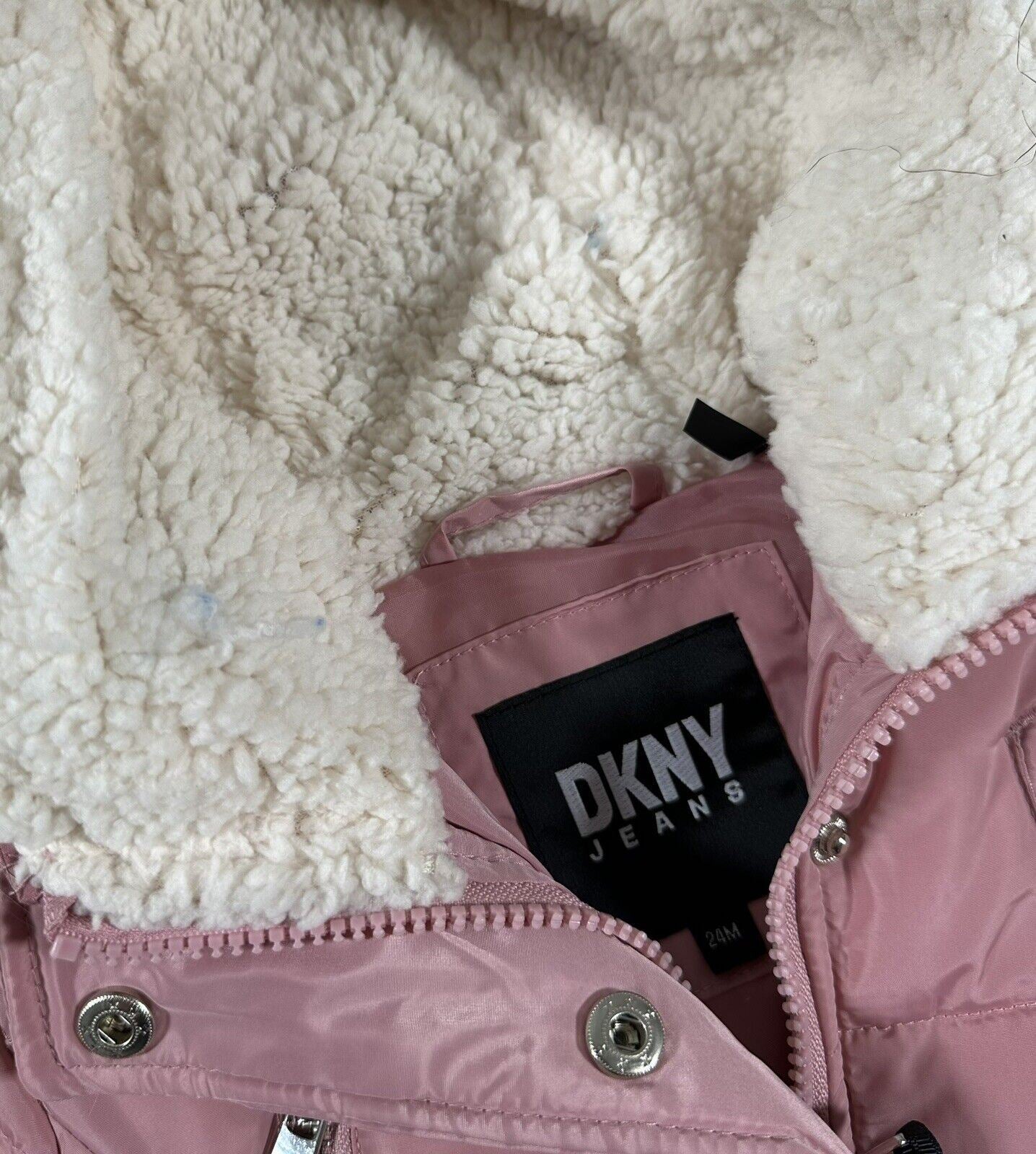 DKNY JEANS Infant Girls Pink Mid Length Coat Hooded Size UK 24 Months