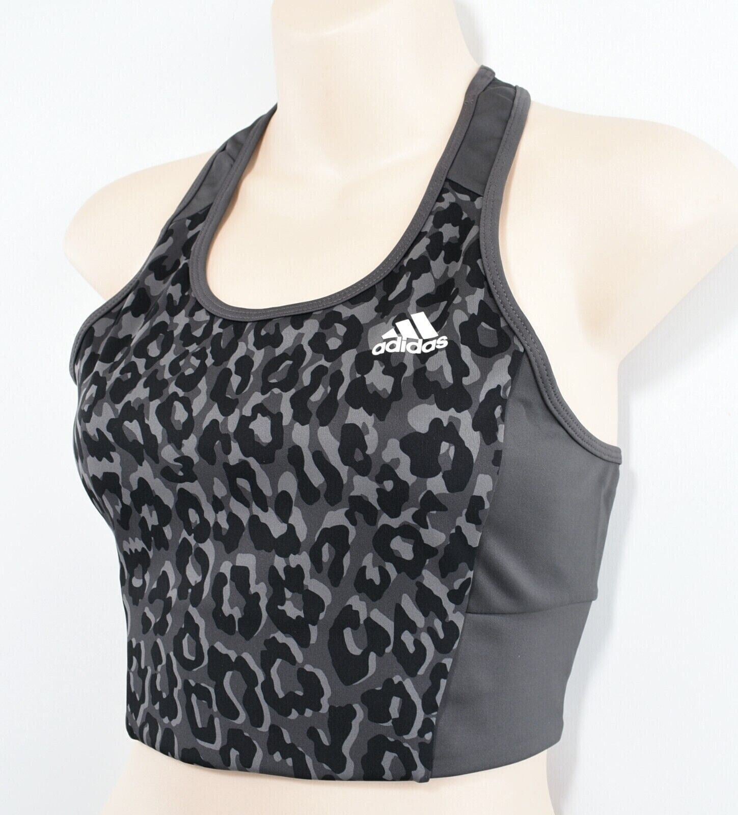ADIDAS Womens Workout Gym Bra Top, Black/Grey Leopard Print, size M /UK 12-14