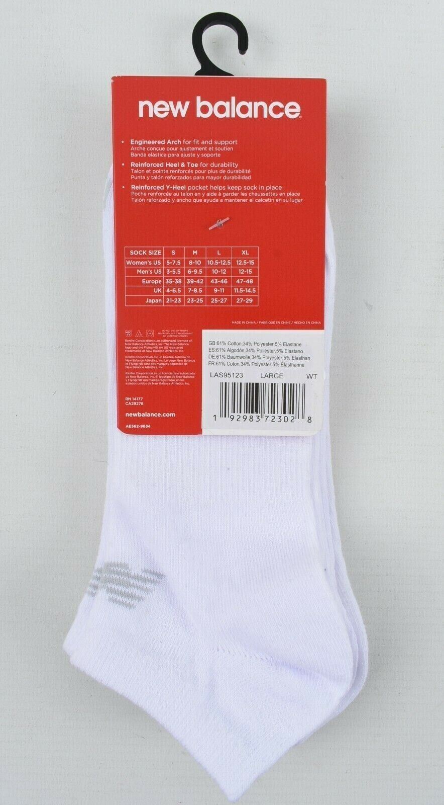 NEW BALANCE Mens 3-pack Cotton Blend Trainer Socks, White UK 9-11