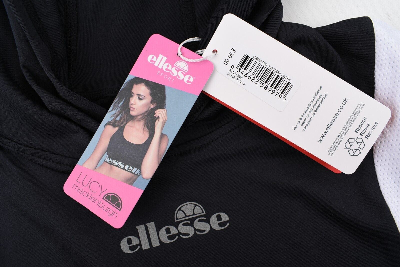 ELLESSE x Lucy Mecklenburgh Womens RICCIO Hooded Crop Top, Black, size UK 10