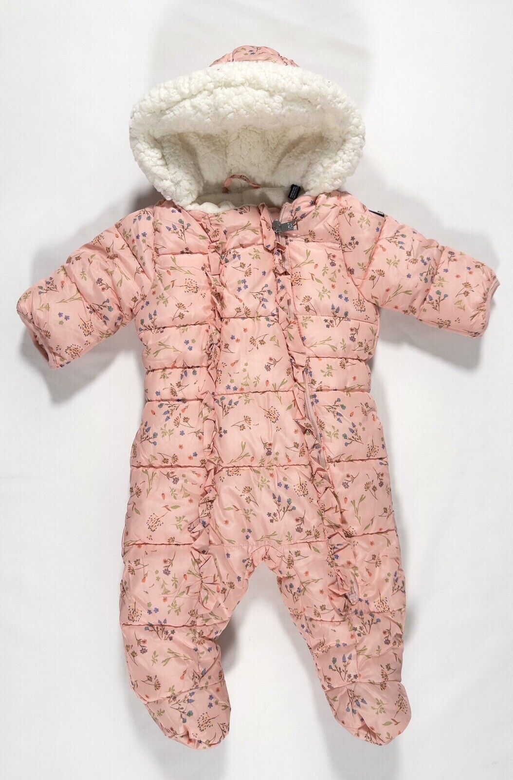 DKNY JEANS Baby Girl Pink Floral Snowsuit All in one Size UK 3-6 Months