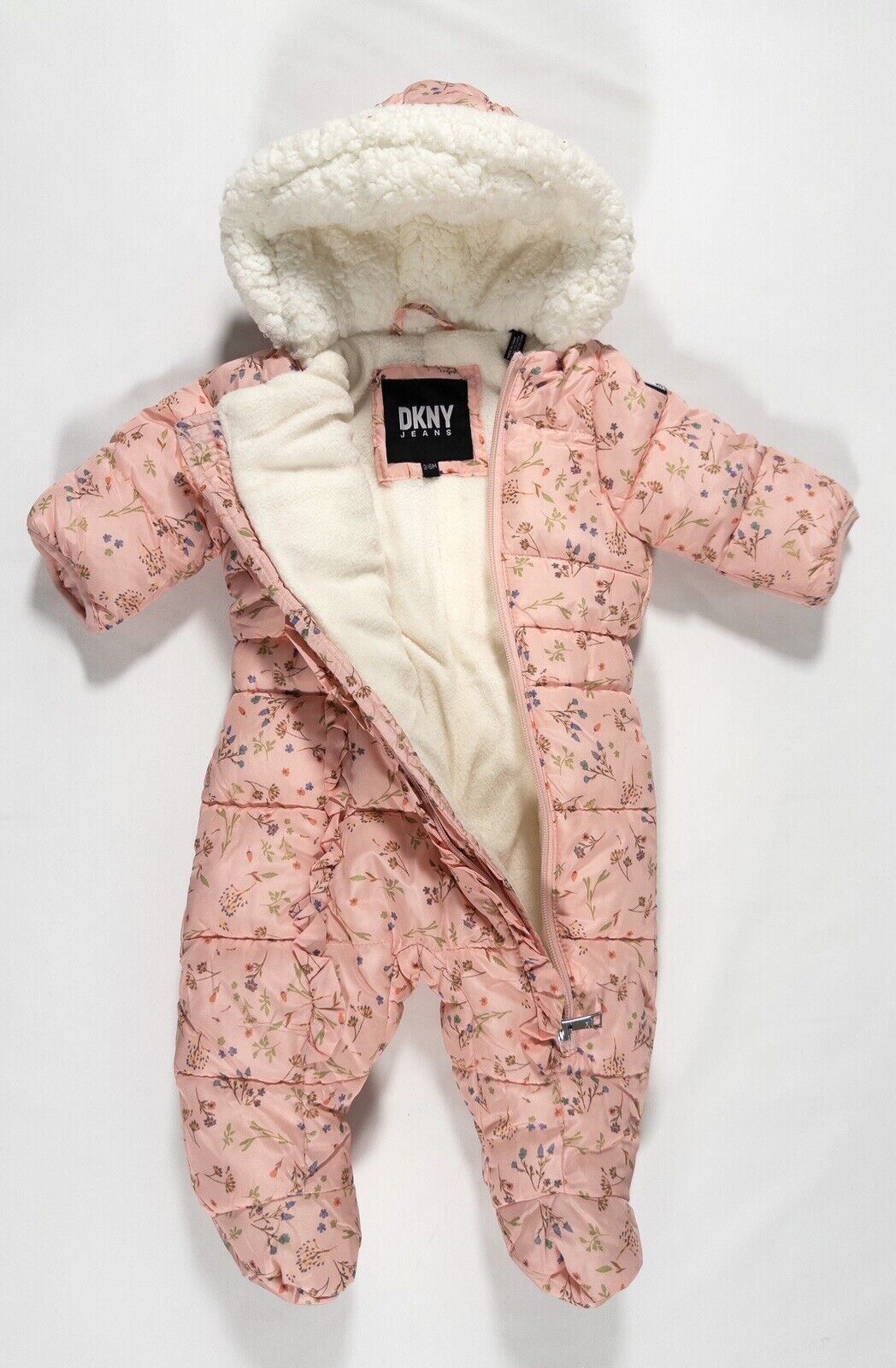 DKNY JEANS Baby Girl Pink Floral Snowsuit All in one Size UK 3-6 Months