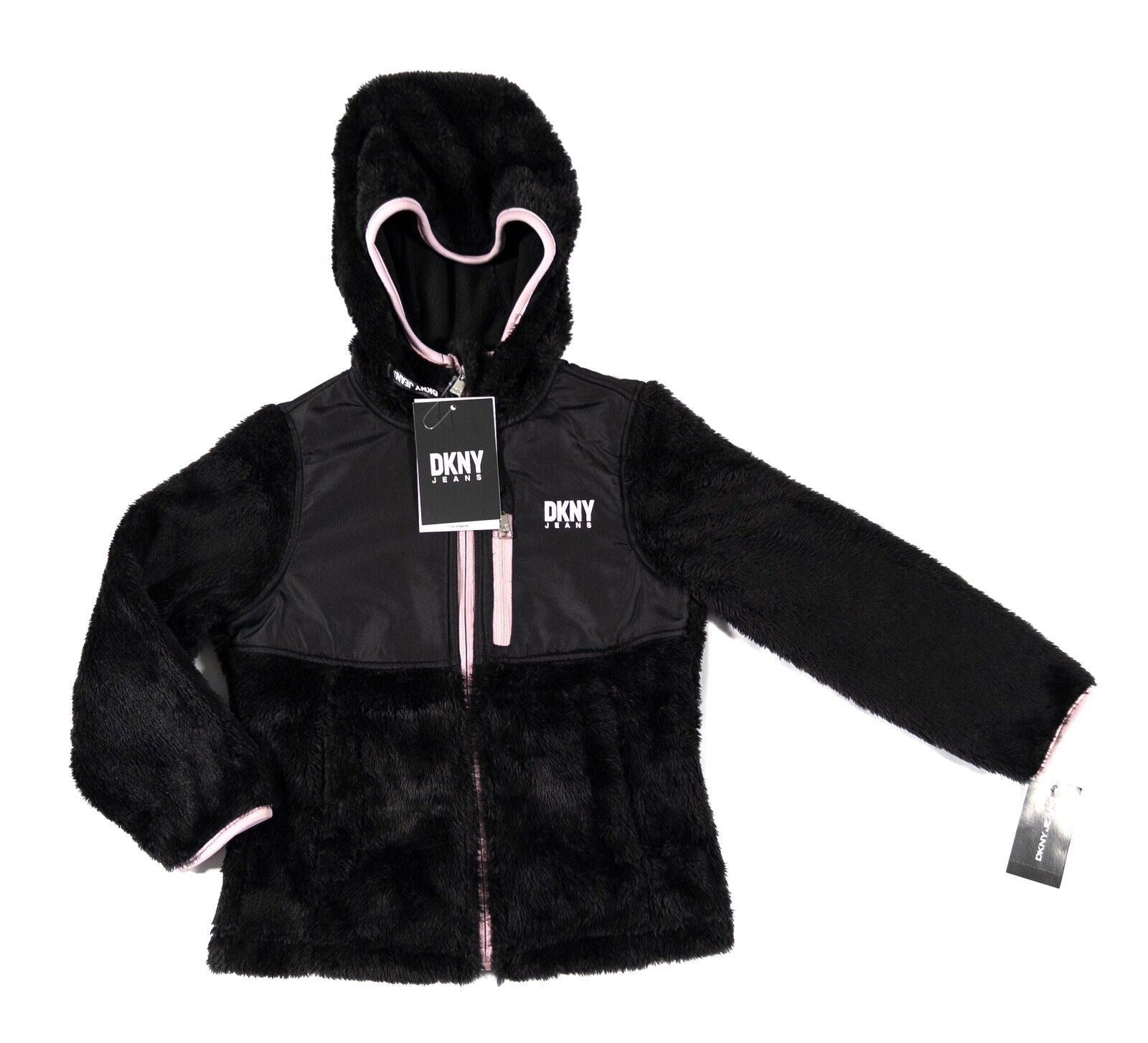DKNY JEANS Kids Girls Black Fleece Hoodie Jumper Size UK 5-6 Years
