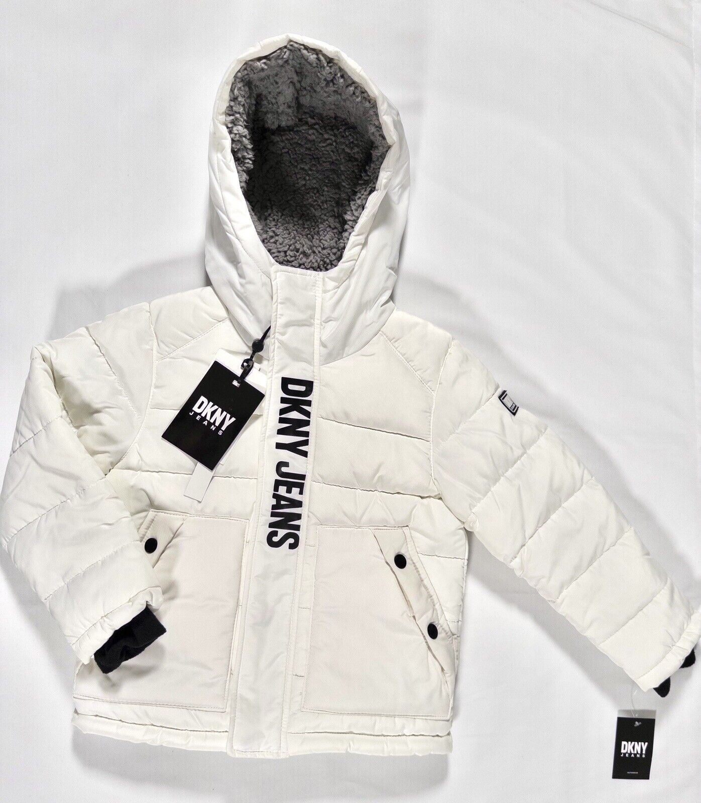 DKNY JEANS Infant Girls White Hooded Coat Size UK 5-6 Years