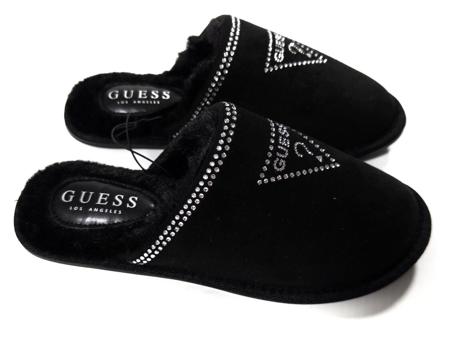 GUESS Women's Black Slip On Slippers Fluffy Size UK 7