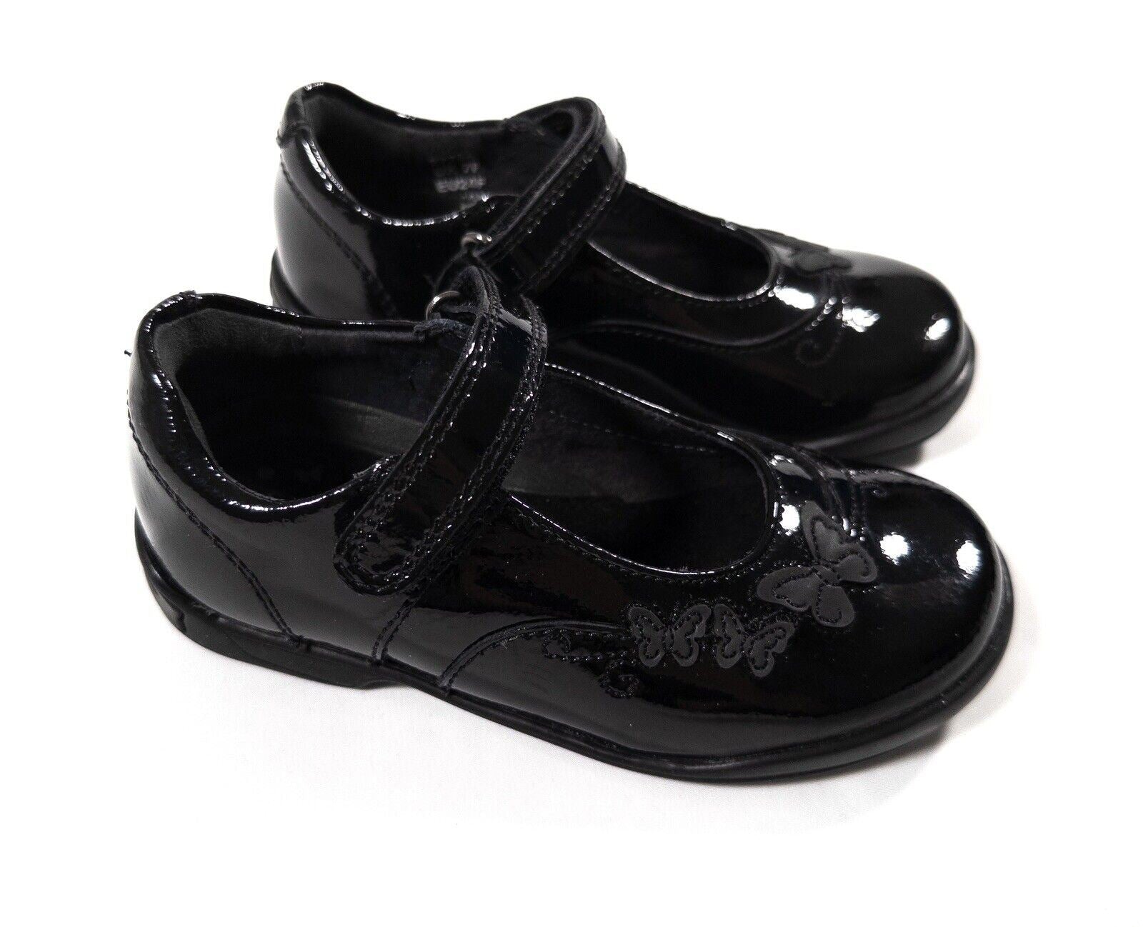 START RITE Kids Girls Black Patent School Shoes Butterflies Design Size UK 7 F