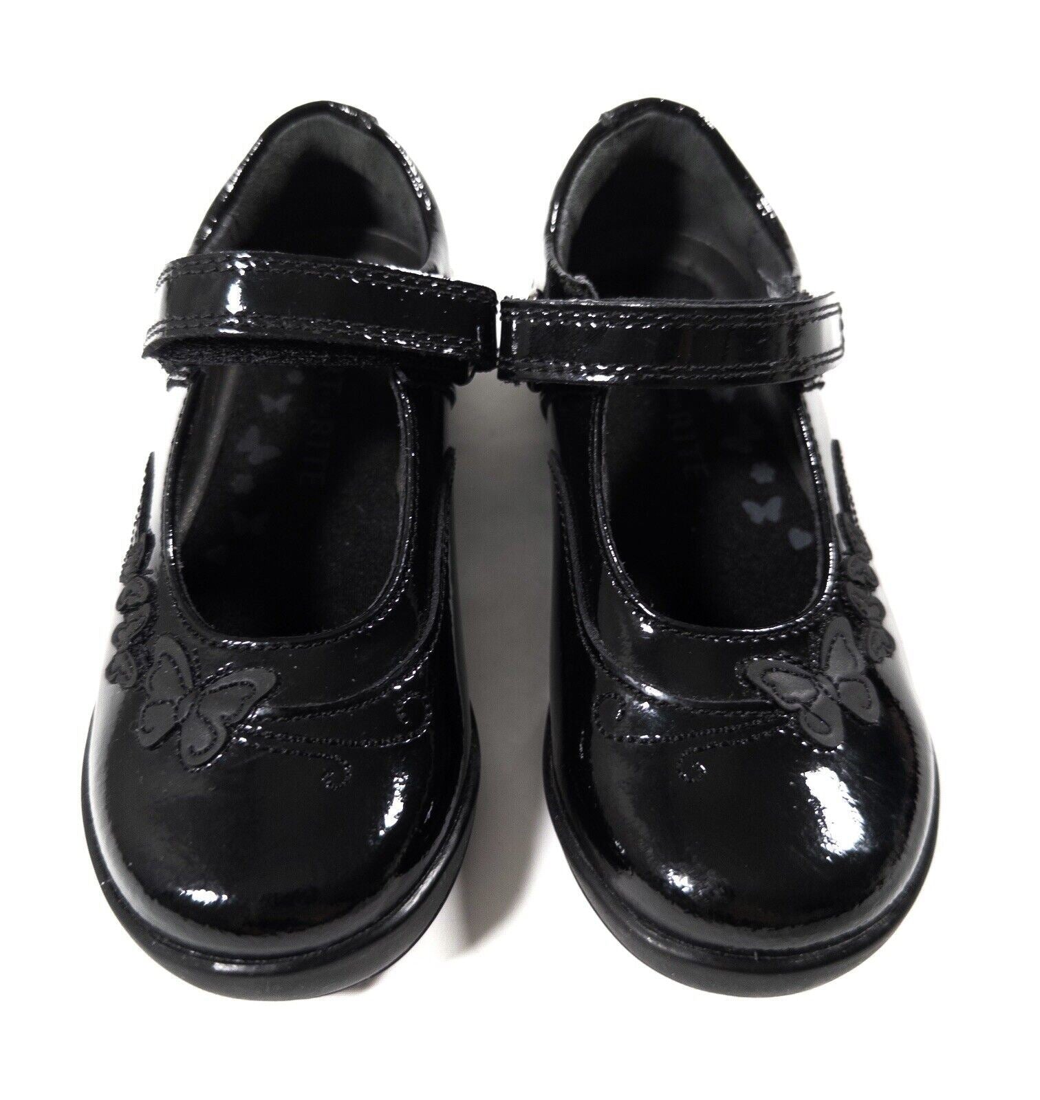 START RITE Kids Girls Black Patent School Shoes Butterflies Design Size UK 7 F