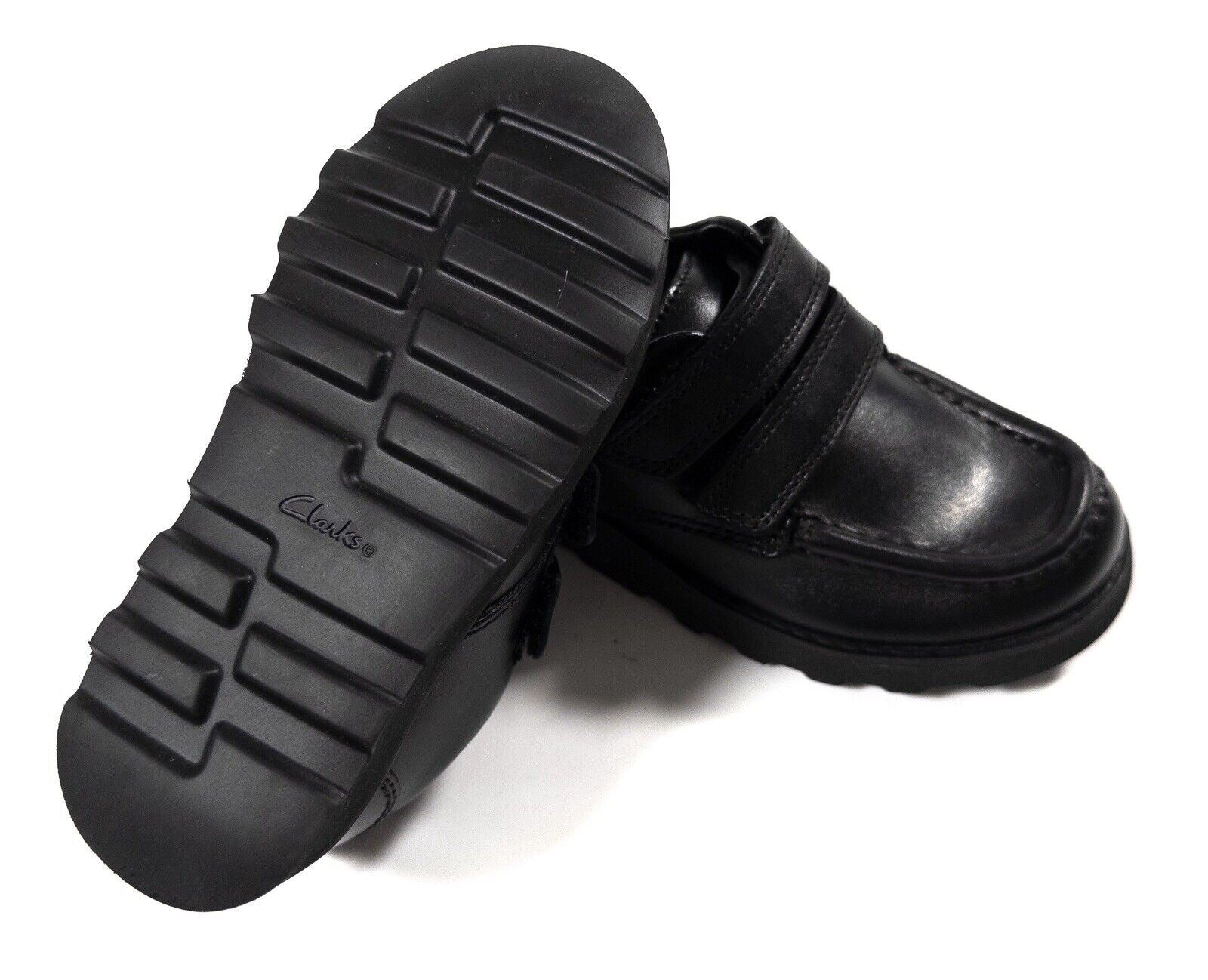 CLARKS Kids Boys Black Leather School Shoes Size UK 8 F