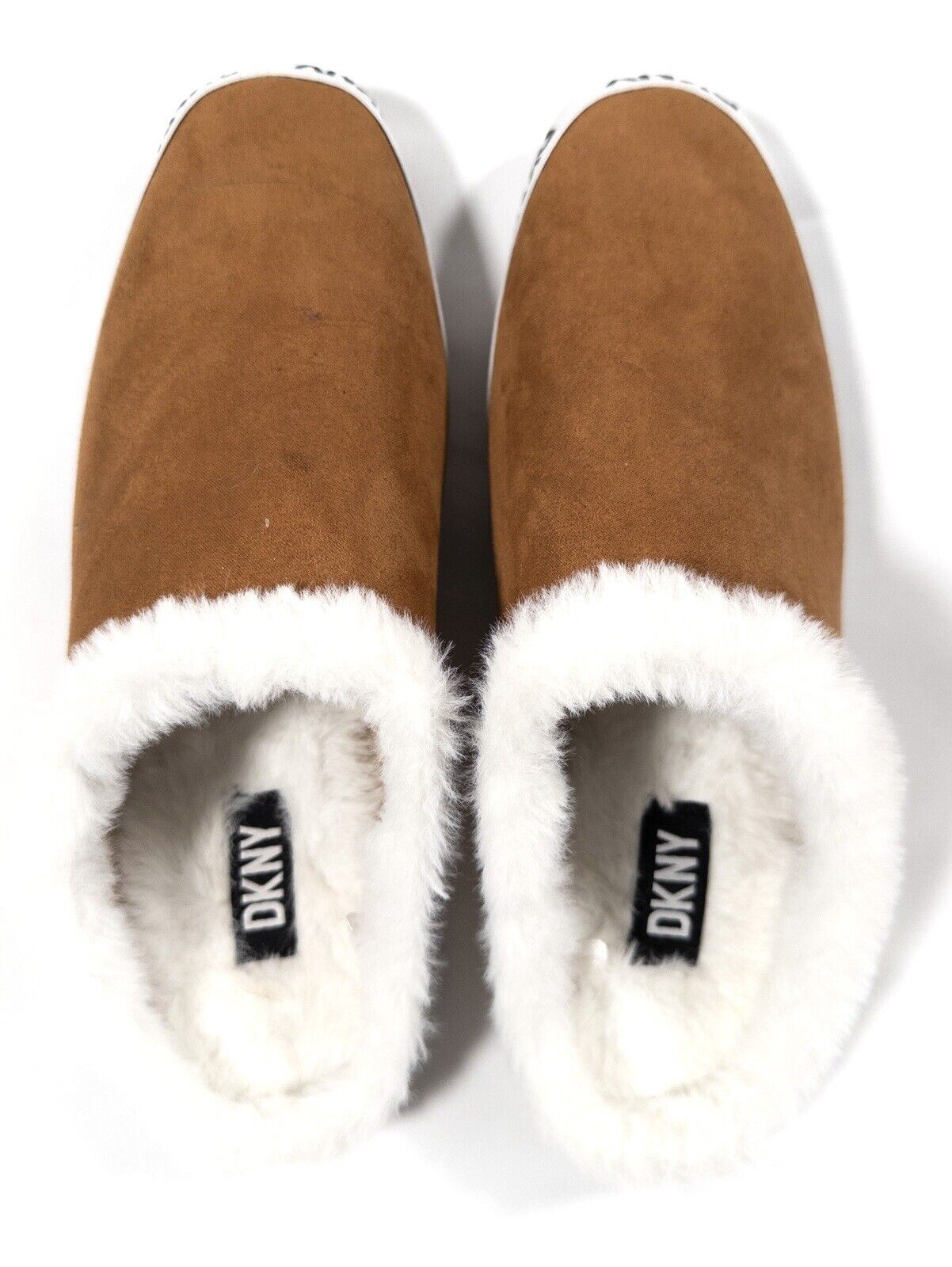 DKNY Womens Brown Mules Flat Faux Fur Lining Square Toe Size UK 5