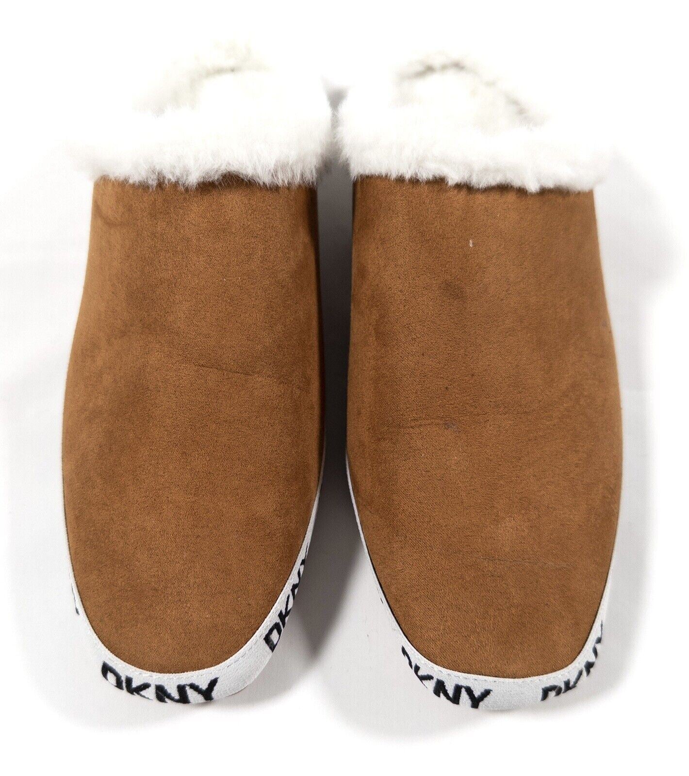 DKNY Womens Brown Mules Flat Faux Fur Lining Square Toe Size UK 5