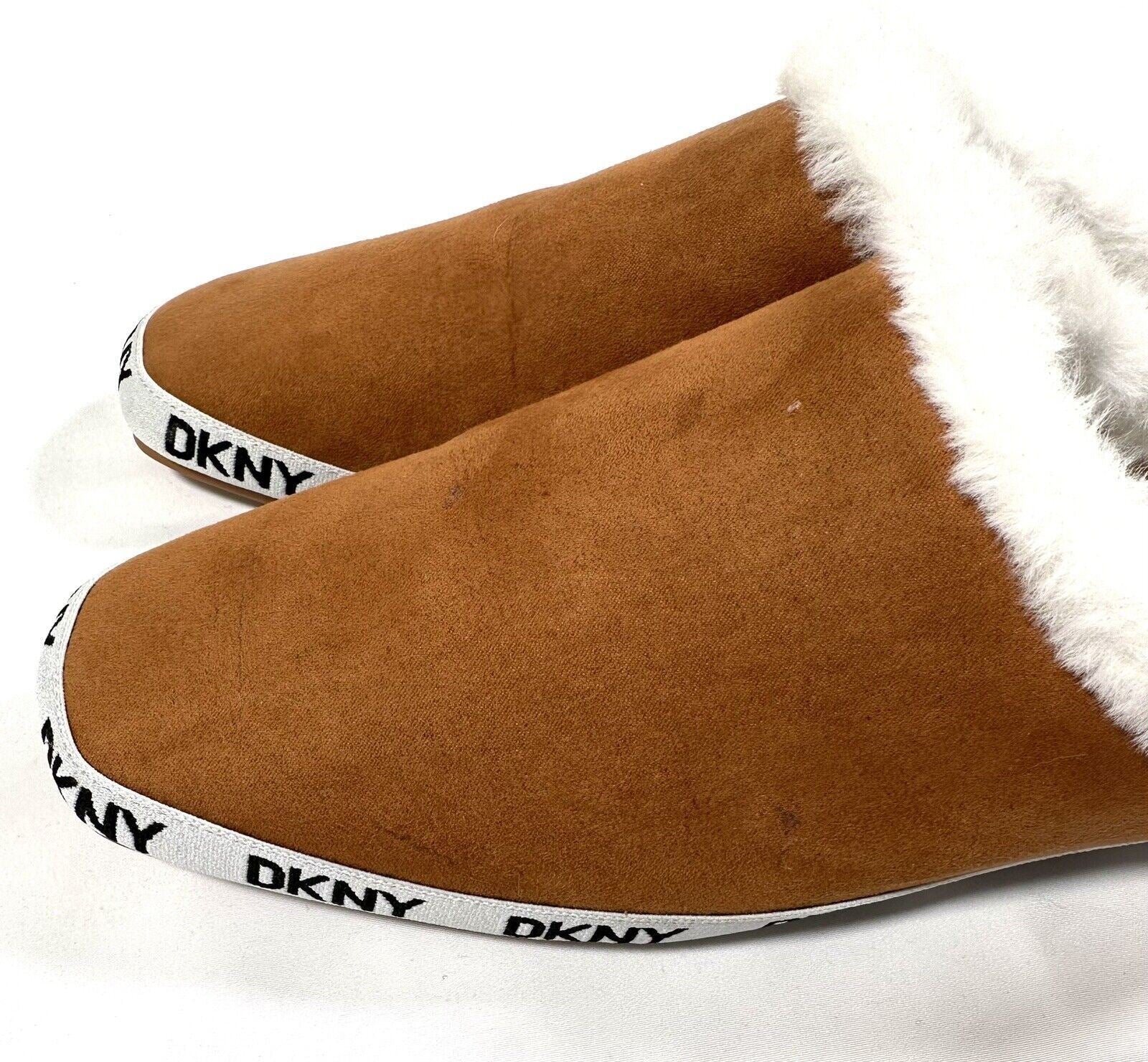 DKNY Womens Brown Mules Flat Faux Fur Lining Square Toe Size UK 5