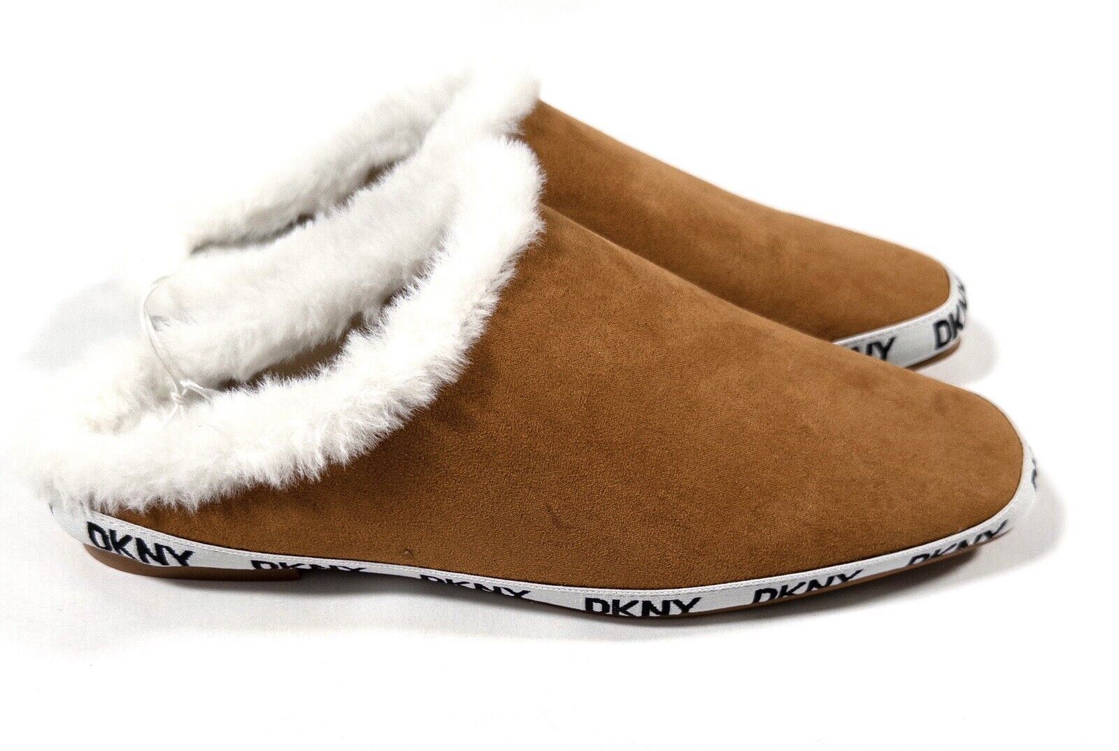 DKNY Women's Brown Mules Flat Faux Fur Lining Square Toe Size UK 6